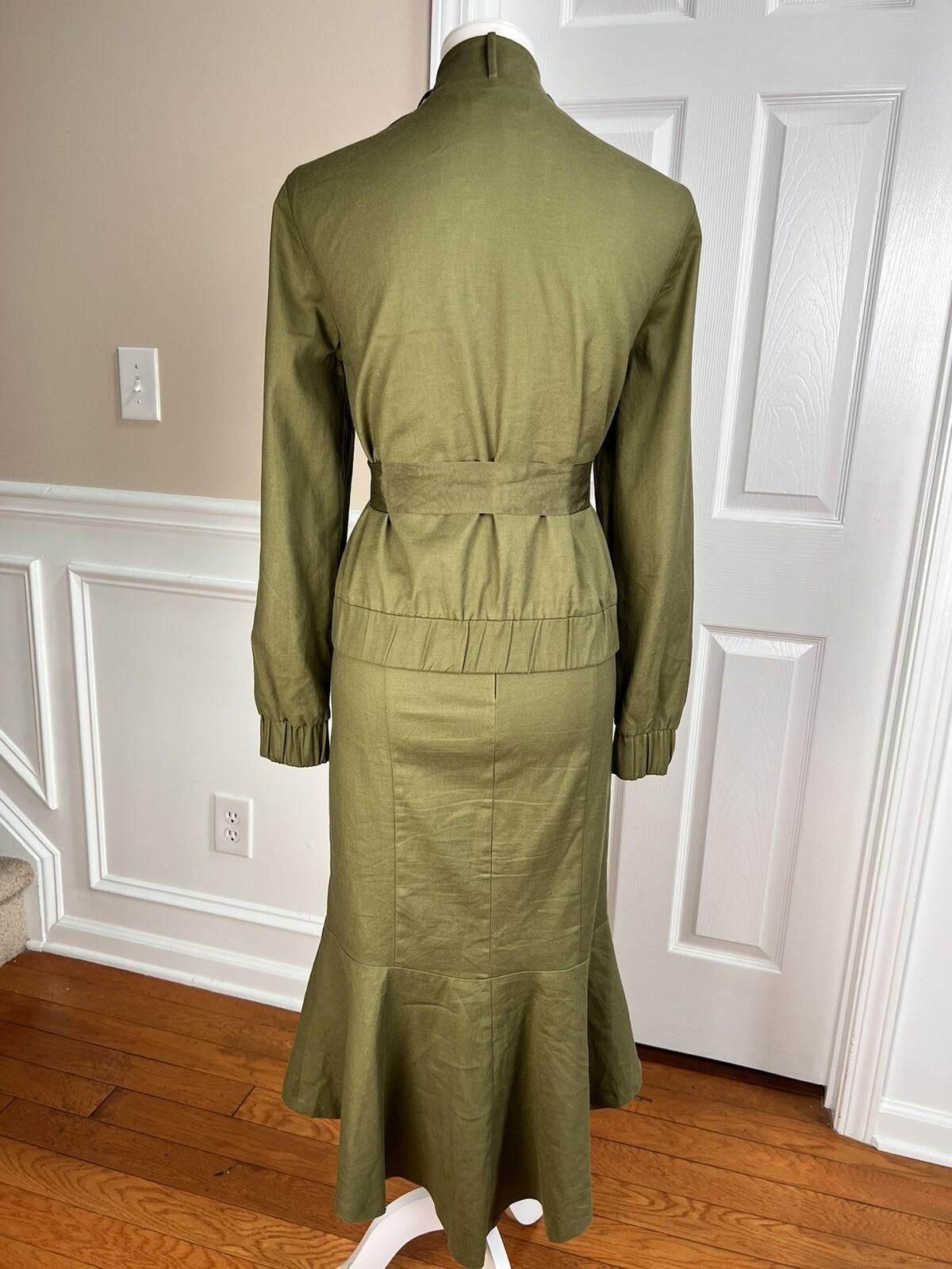 Ne York & Company 7th Av Cotton Blend Skirt 10 Suit M Green High Low Zip Up Belt