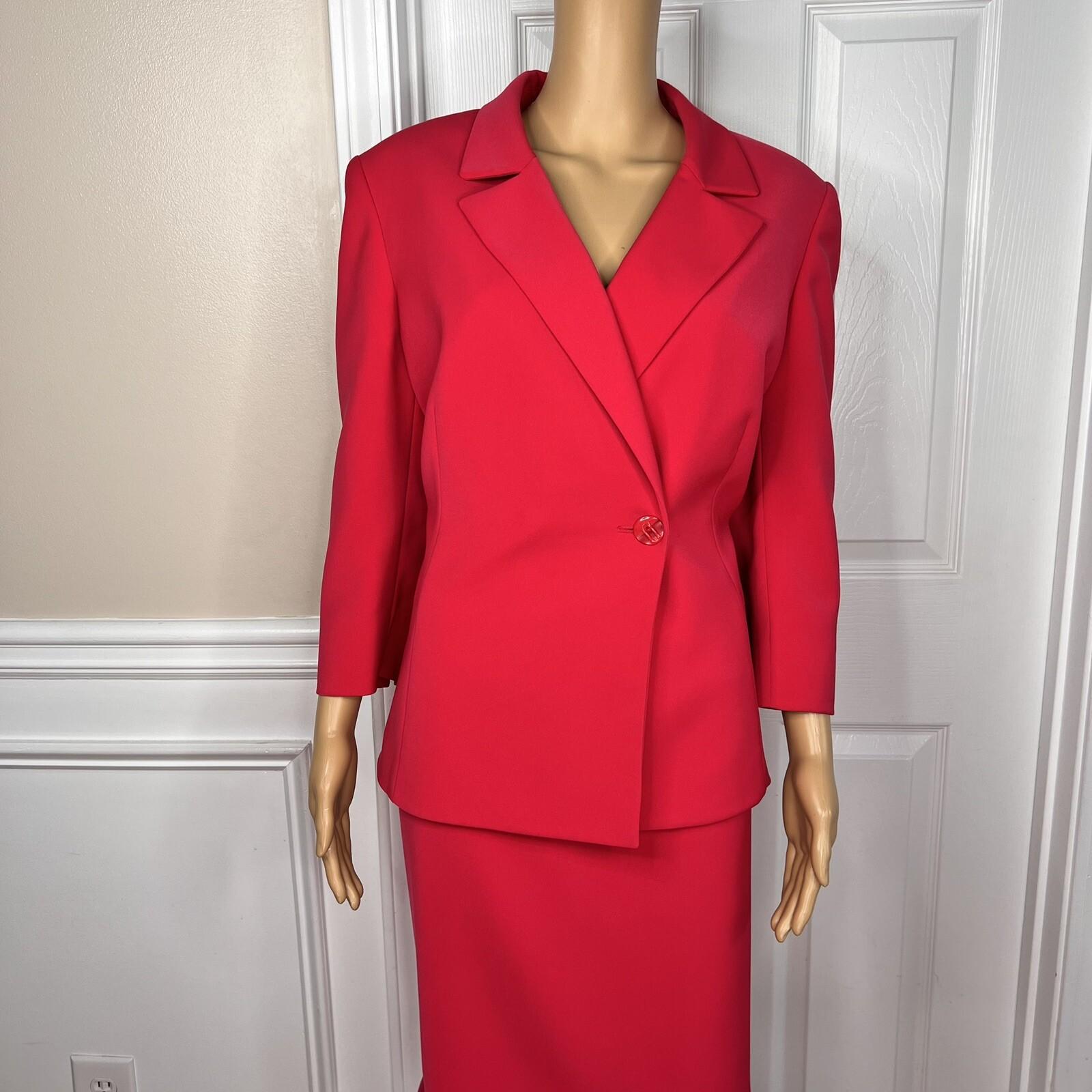 Le Suit Polyester Skirt Suit Size 14 Wrap Ruffle 3/4 Sleeves Pink Ruffle 2PC