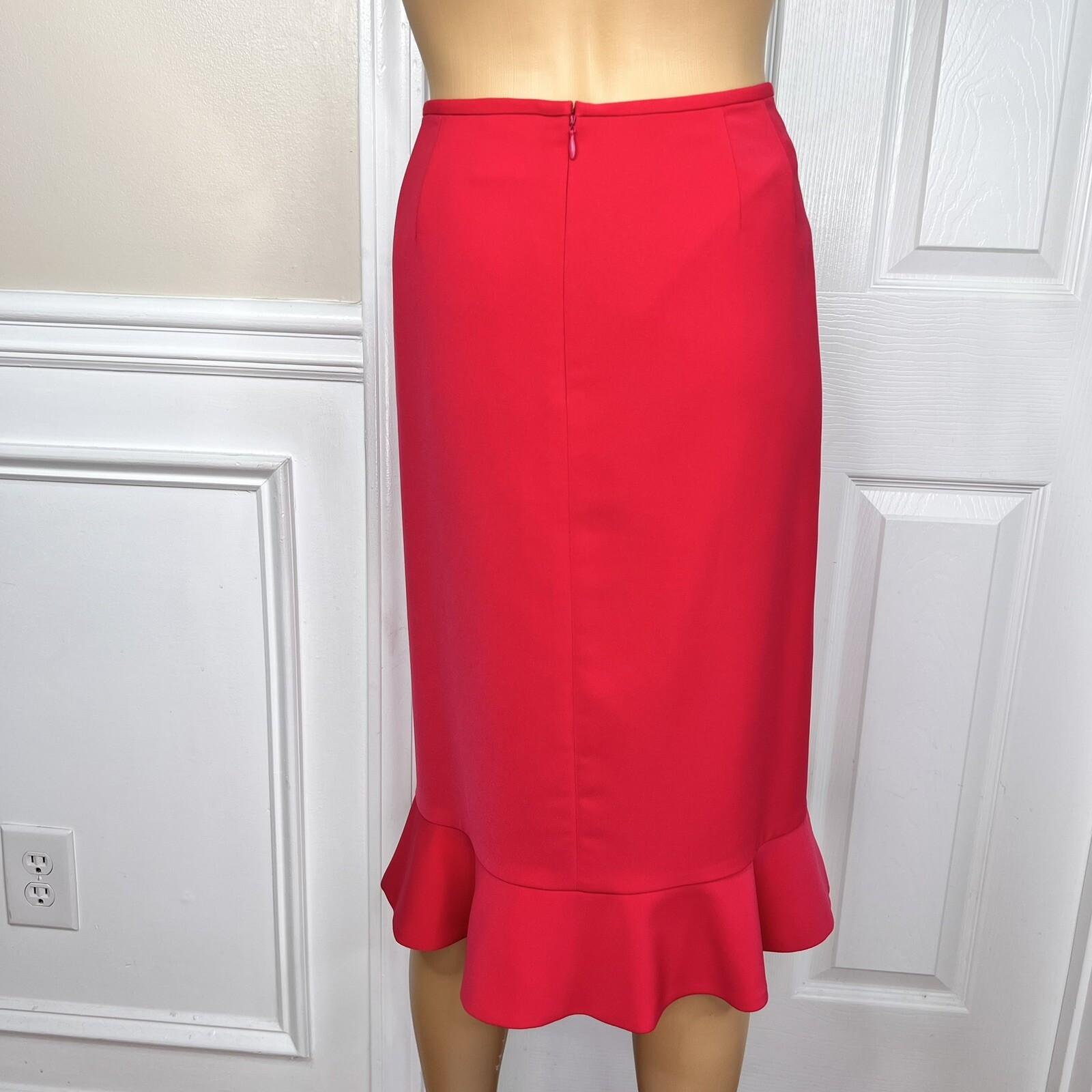 Le Suit Polyester Skirt Suit Size 14 Wrap Ruffle 3/4 Sleeves Pink Ruffle 2PC