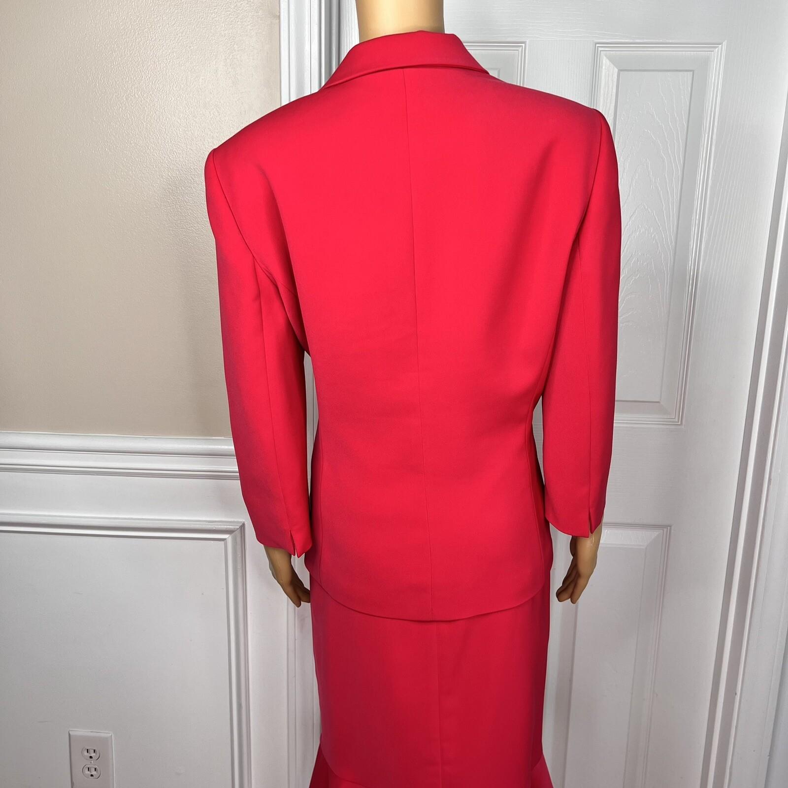 Le Suit Polyester Skirt Suit Size 14 Wrap Ruffle 3/4 Sleeves Pink Ruffle 2PC