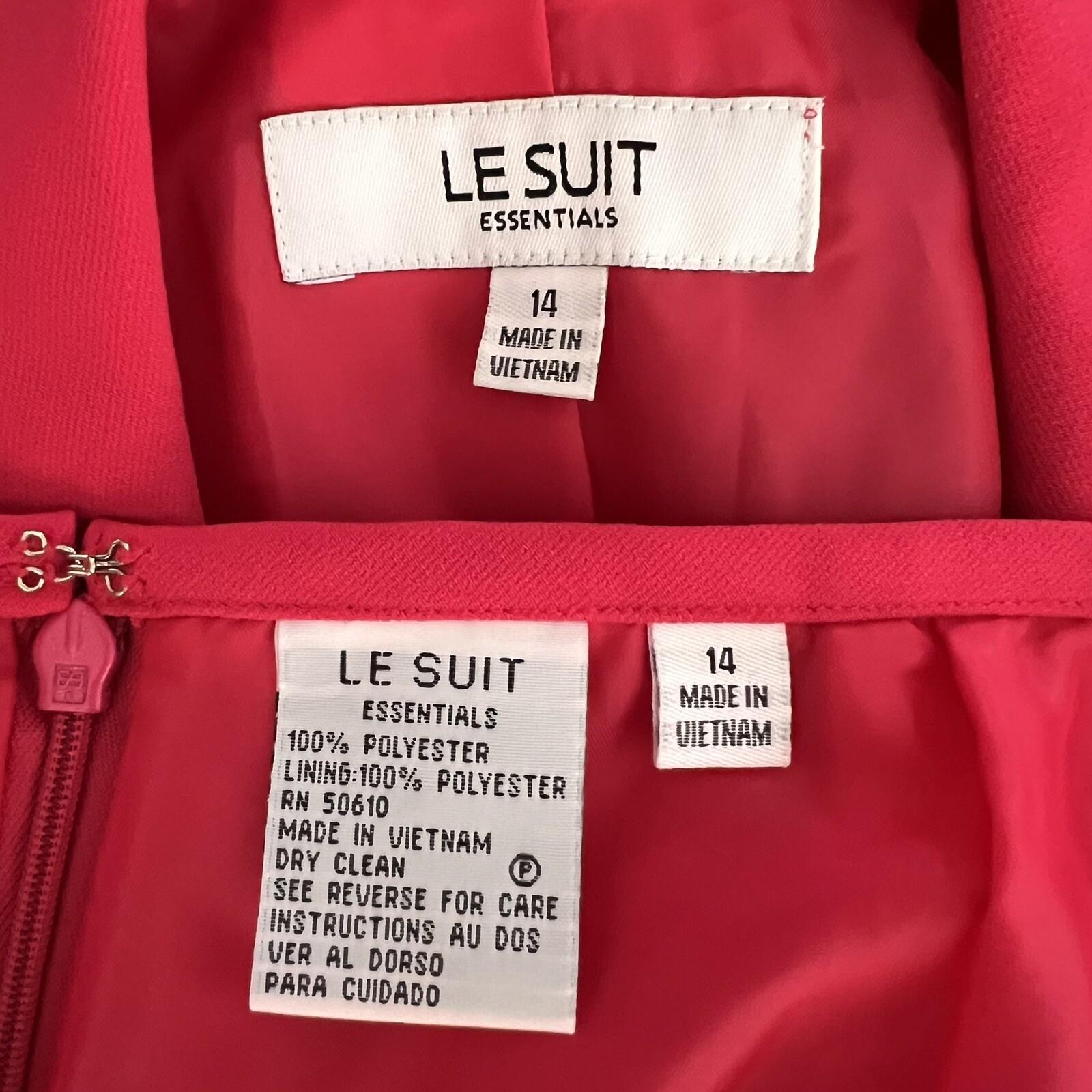 Le Suit Polyester Skirt Suit Size 14 Wrap Ruffle 3/4 Sleeves Pink Ruffle 2PC