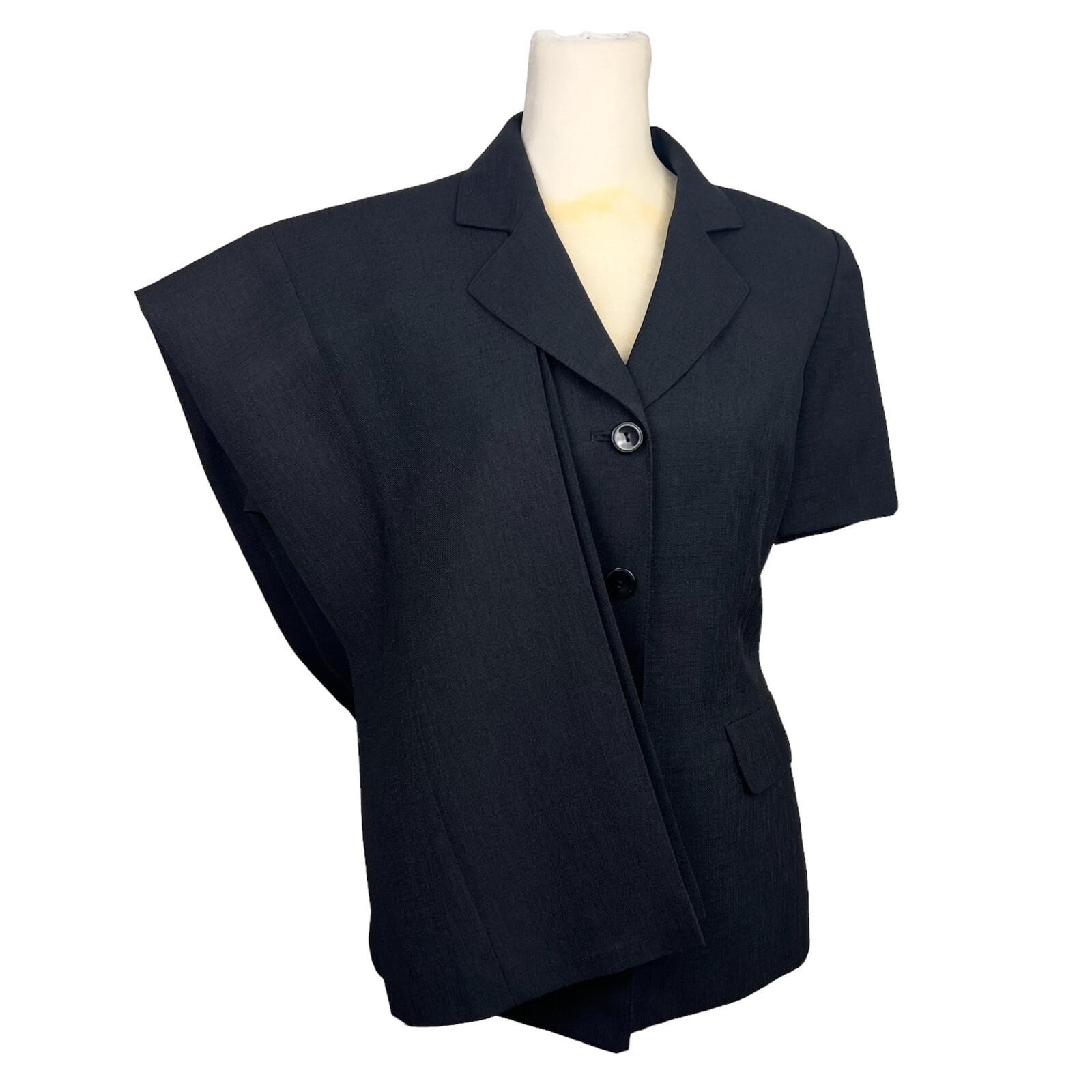 Le Suit Polyester Pant Suit Size 4P Black Lined Short Sleeves Faux Pockets 2PC