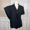 Le Suit Polyester Pant Suit Size 4P Black Lined Short Sleeves Faux Pockets 2PC