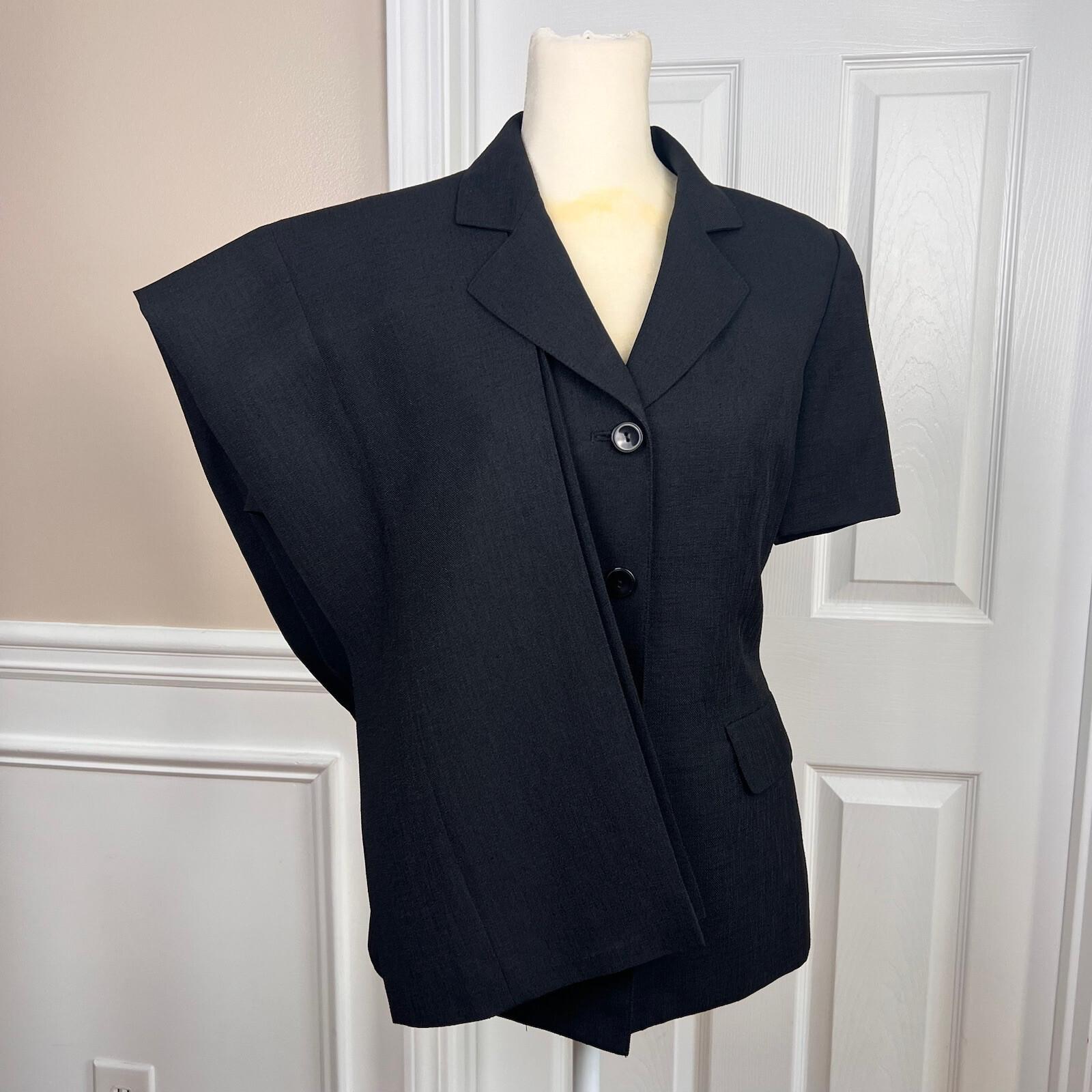 Le Suit Polyester Pant Suit Size 4P Black Lined Short Sleeves Faux Pockets 2PC
