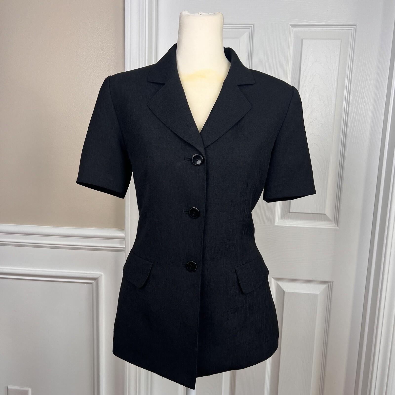 Le Suit Polyester Pant Suit Size 4P Black Lined Short Sleeves Faux Pockets 2PC