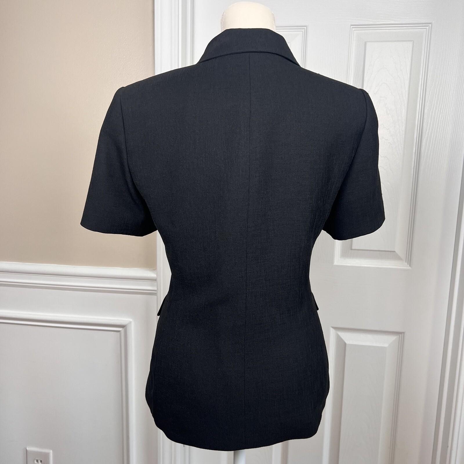 Le Suit Polyester Pant Suit Size 4P Black Lined Short Sleeves Faux Pockets 2PC