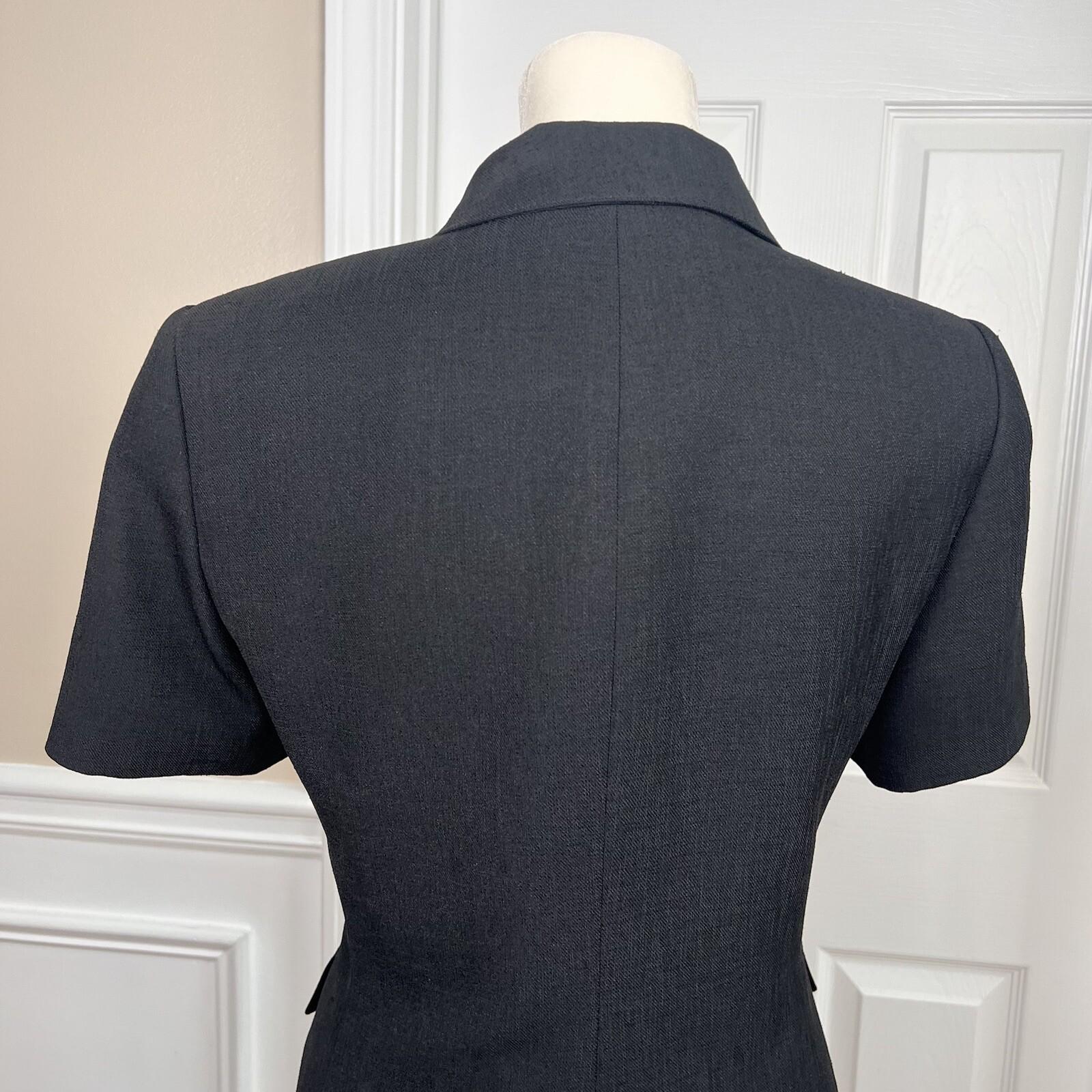 Le Suit Polyester Pant Suit Size 4P Black Lined Short Sleeves Faux Pockets 2PC