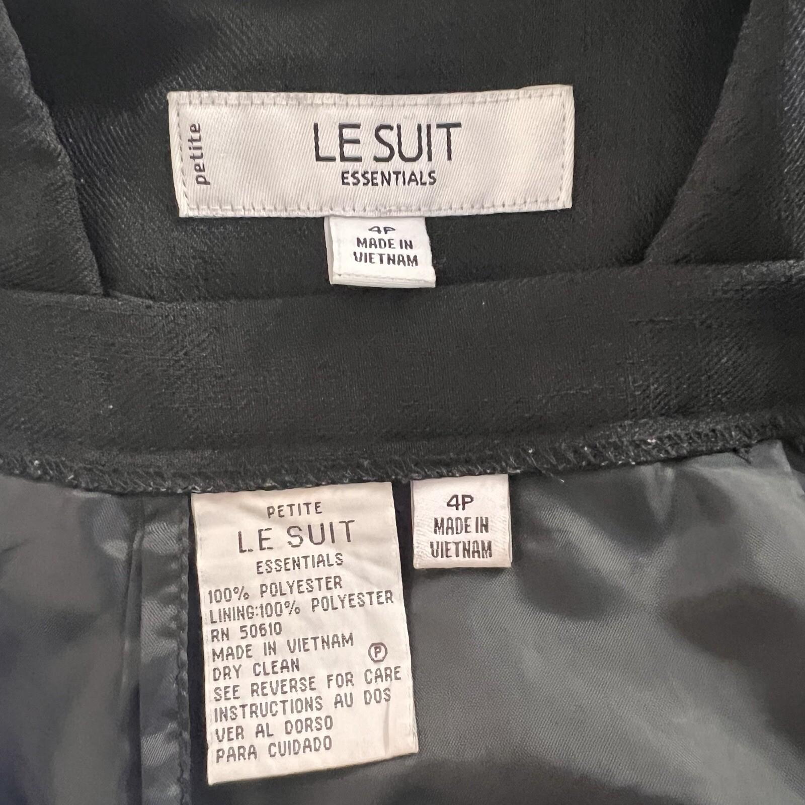 Le Suit Polyester Pant Suit Size 4P Black Lined Short Sleeves Faux Pockets 2PC