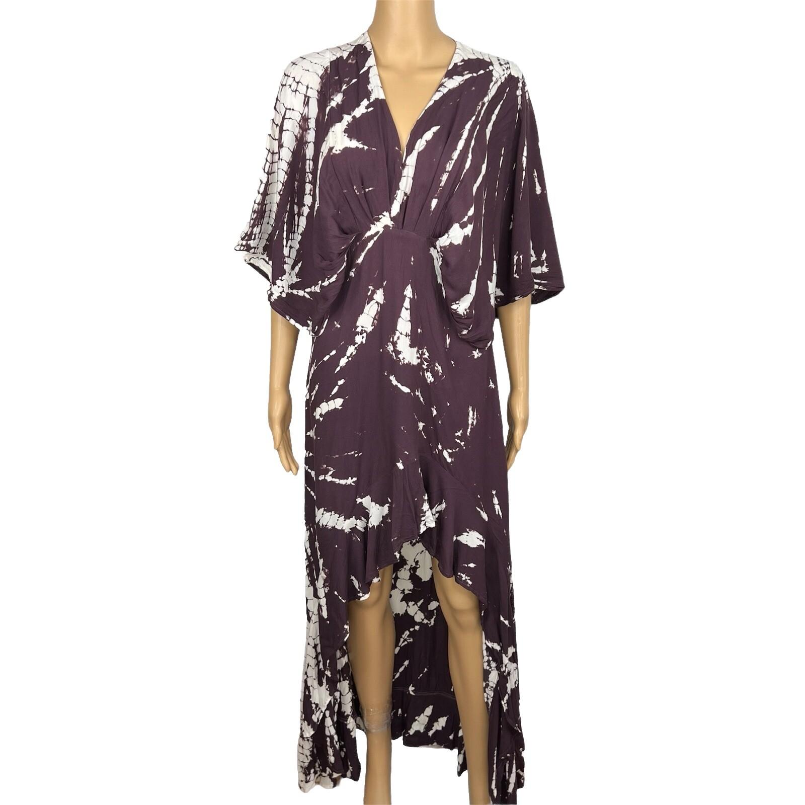 Young Fabulous & Broke Thea Rayon Dress S Raisin Starburst Wash High Low Ruffle