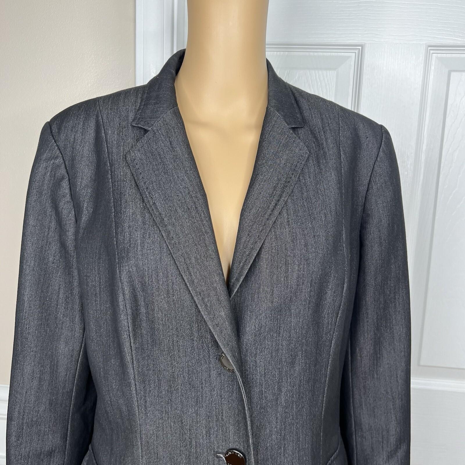 Calvin Klein Polyester Rayon Spandex Blazer Size 12 Black Chambray Lined