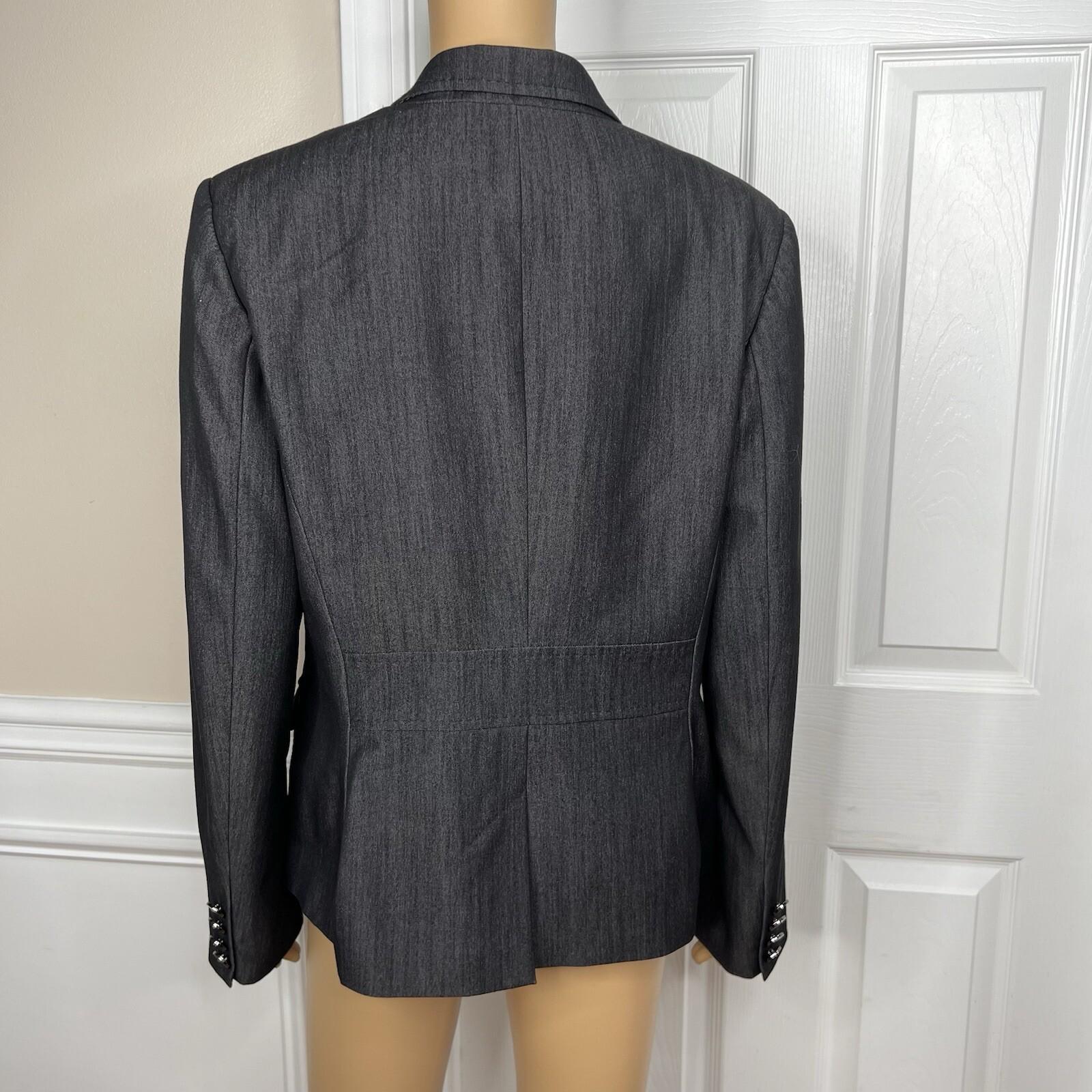 Calvin Klein Polyester Rayon Spandex Blazer Size 12 Black Chambray Lined