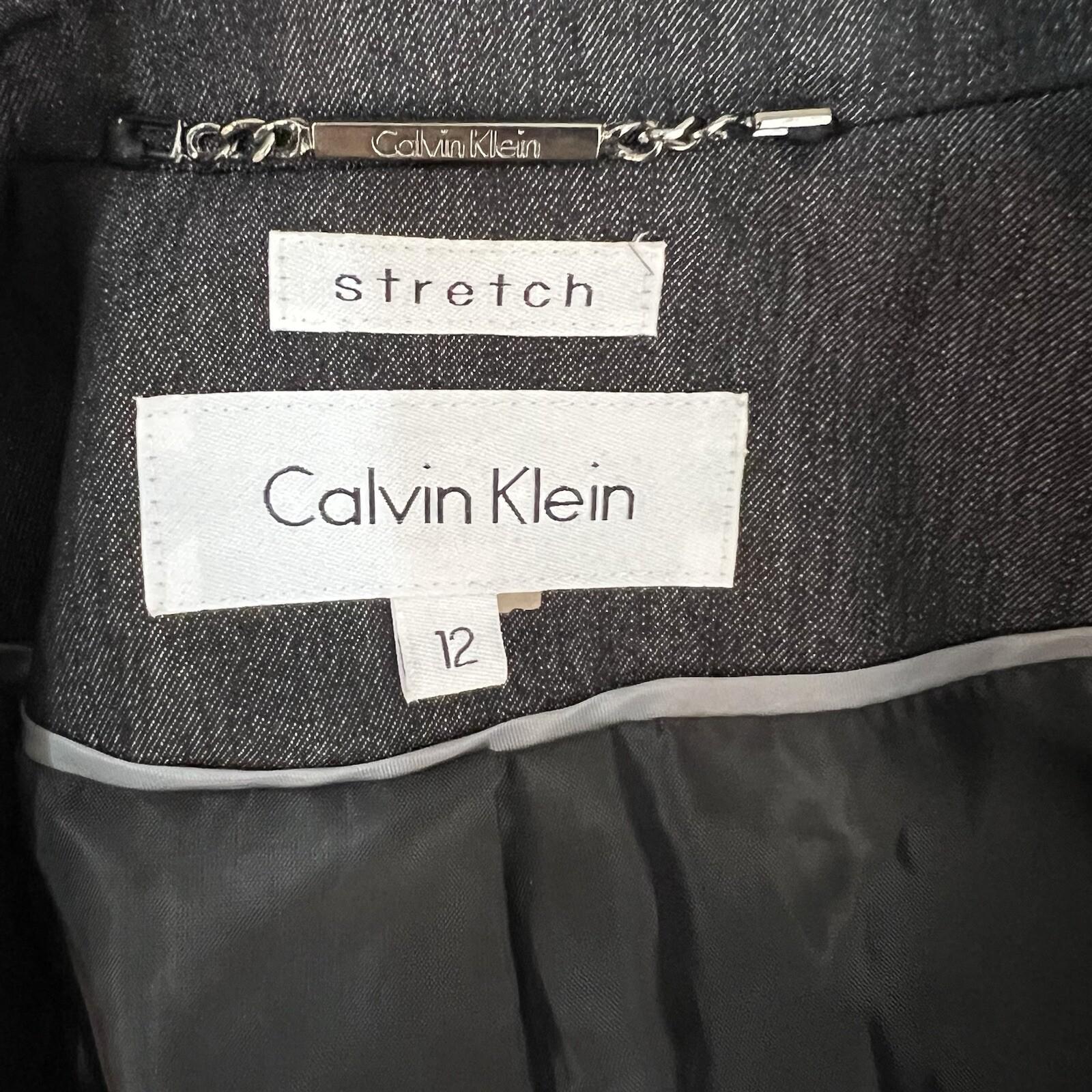 Calvin Klein Polyester Rayon Spandex Blazer Size 12 Black Chambray Lined