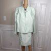 Le Suit Polyester Metallic Dress Suit Size 18W Aquamarine Open Front Lined 2PC