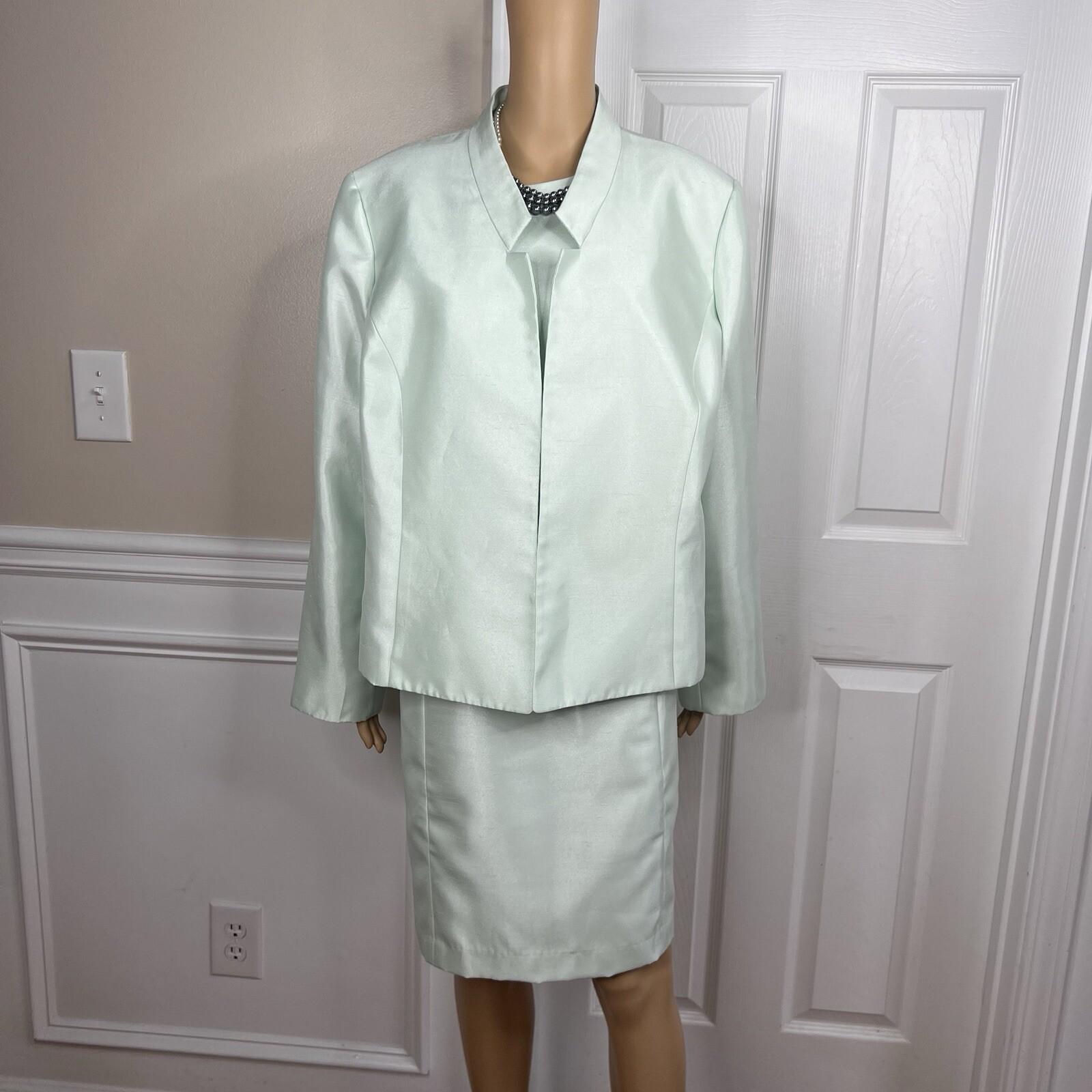 Le Suit Polyester Metallic Dress Suit Size 18W Aquamarine Open Front Lined 2PC