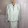 Le Suit Polyester Metallic Dress Suit Size 18W Aquamarine Open Front Lined 2PC