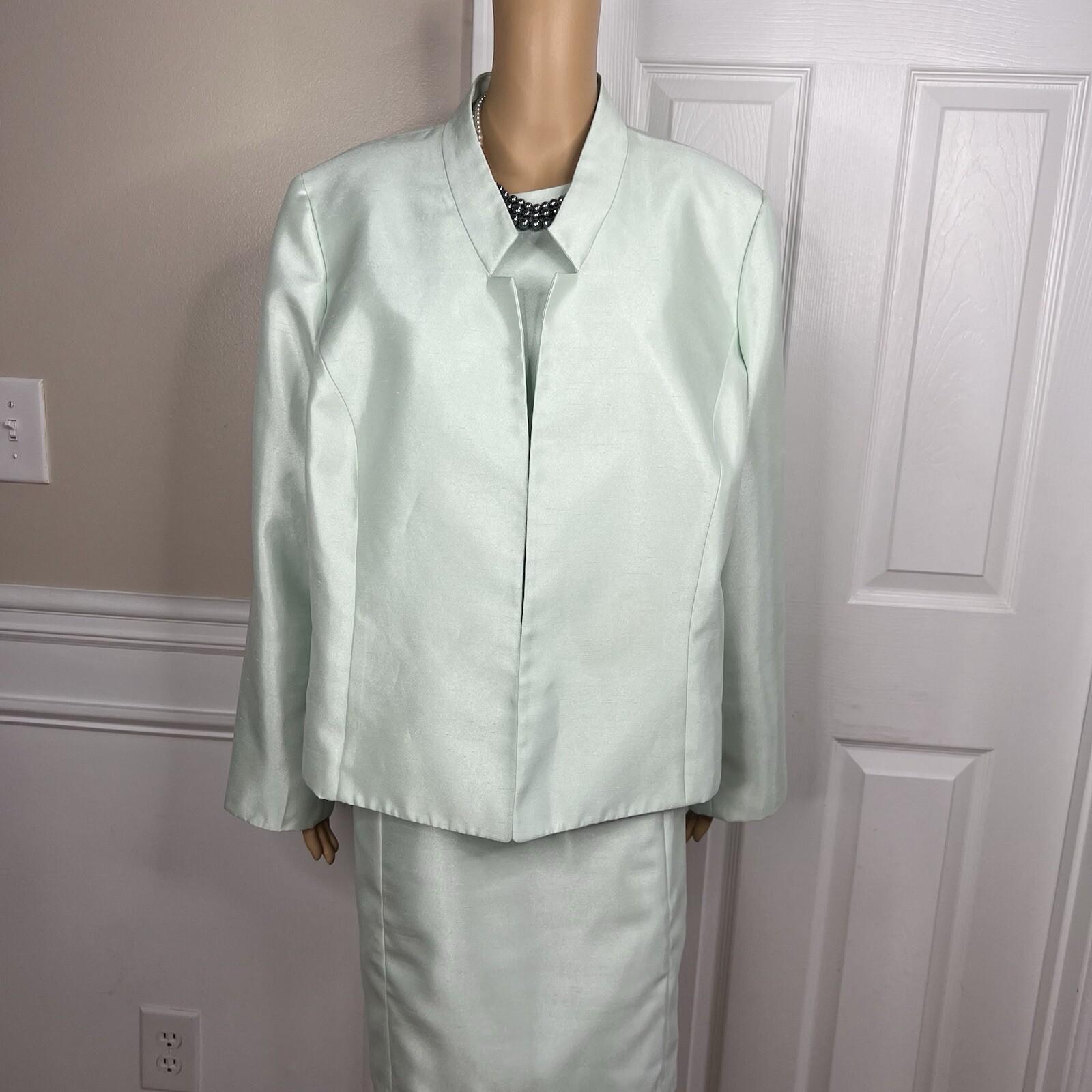 Le Suit Polyester Metallic Dress Suit Size 18W Aquamarine Open Front Lined 2PC