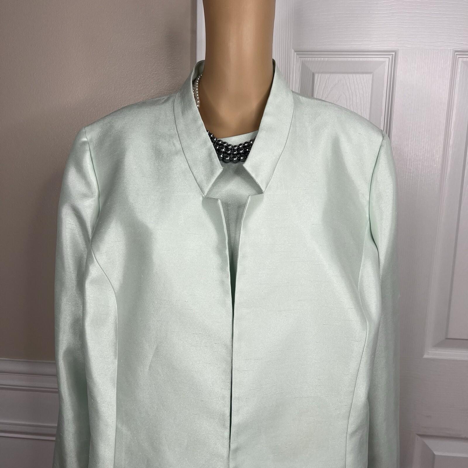 Le Suit Polyester Metallic Dress Suit Size 18W Aquamarine Open Front Lined 2PC