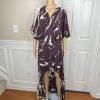 Young Fabulous & Broke Thea Rayon Dress S Raisin Starburst Wash High Low Ruffle
