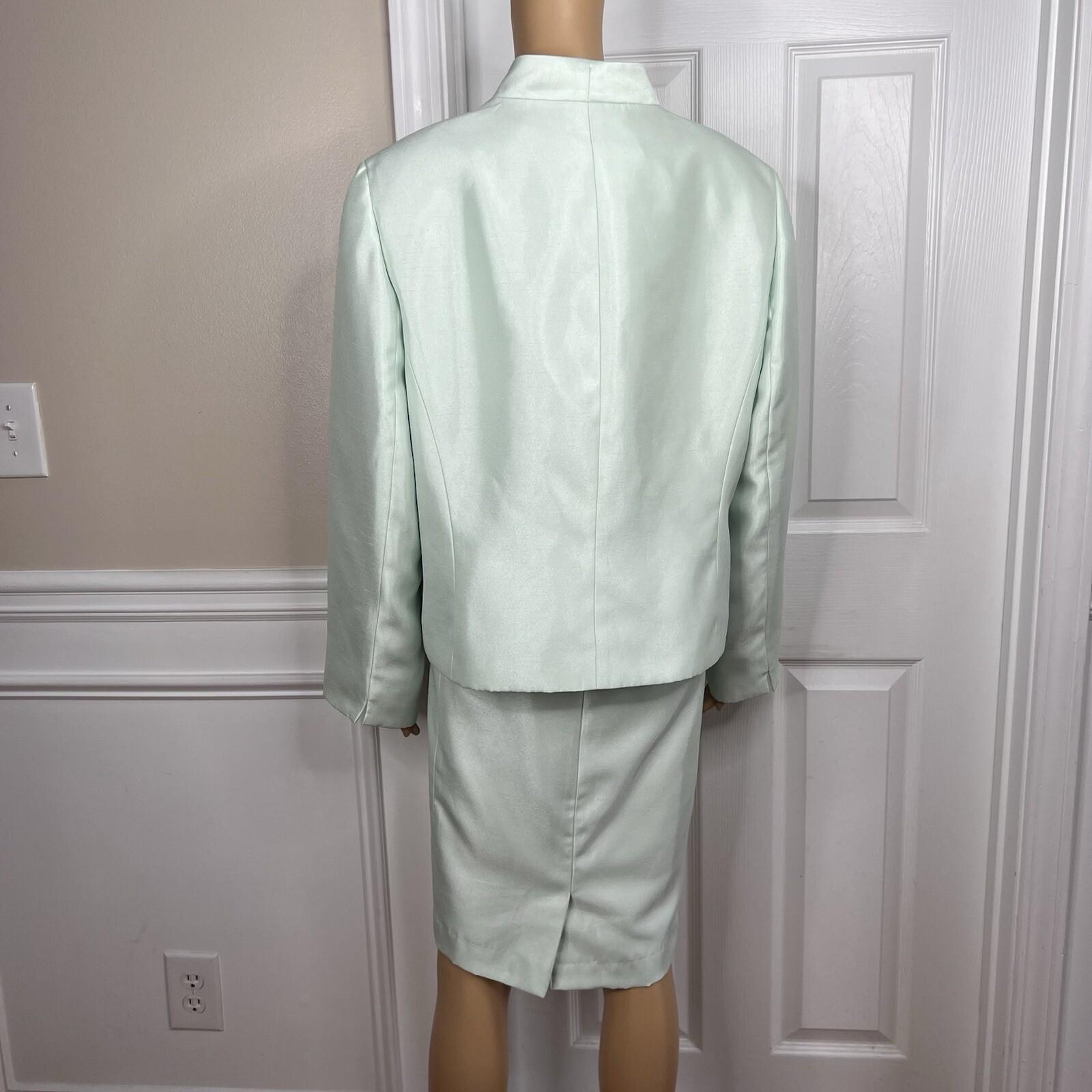 Le Suit Polyester Metallic Dress Suit Size 18W Aquamarine Open Front Lined 2PC