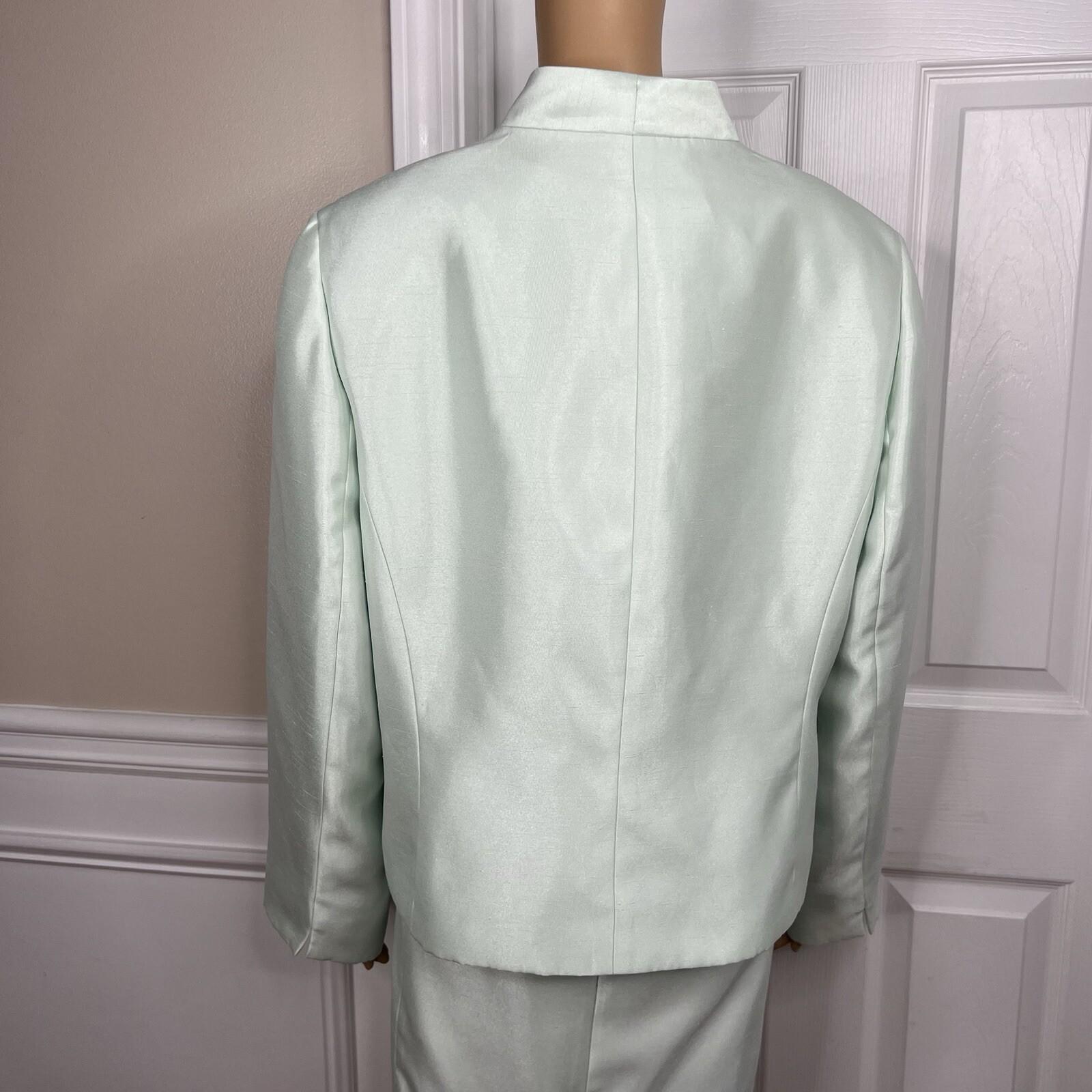 Le Suit Polyester Metallic Dress Suit Size 18W Aquamarine Open Front Lined 2PC
