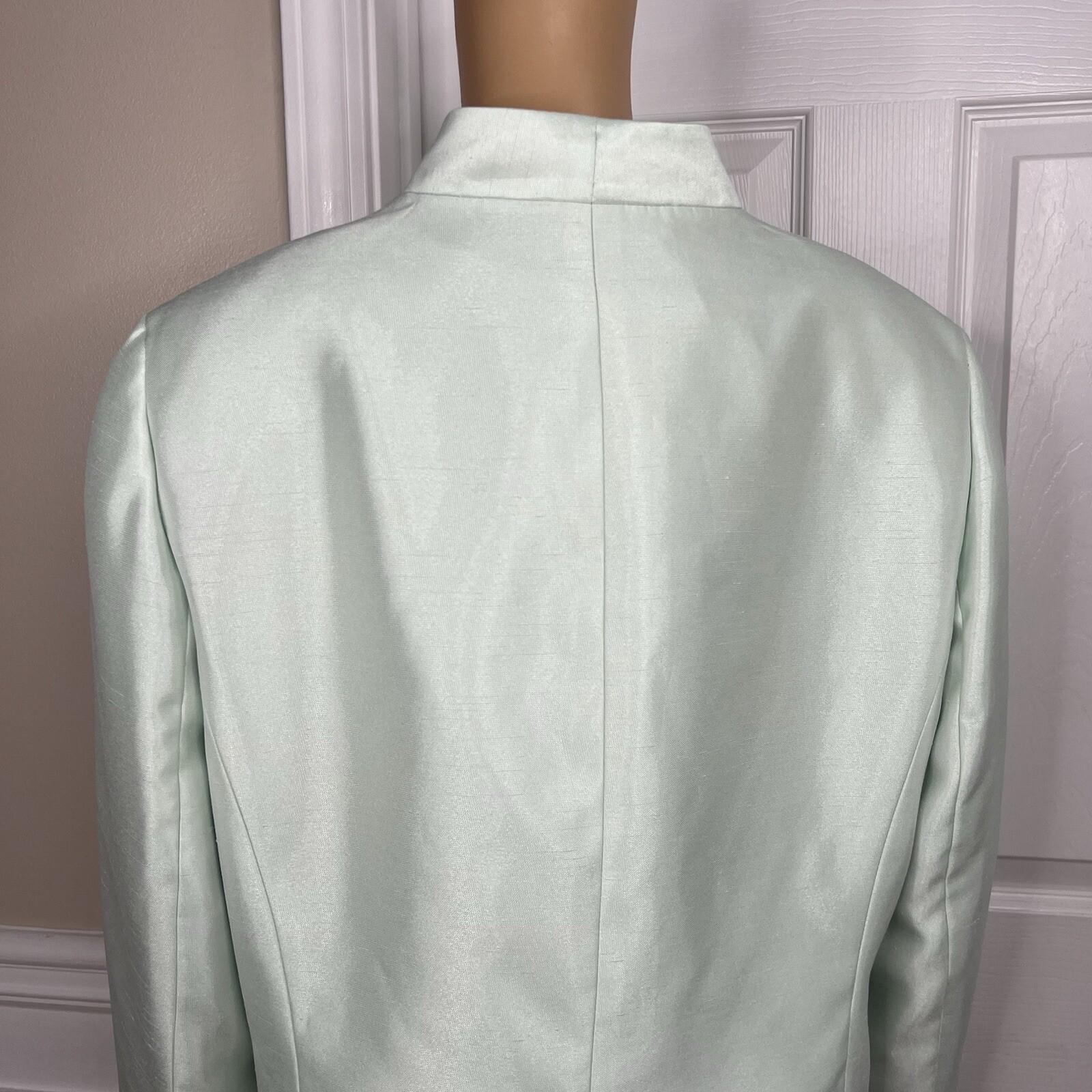 Le Suit Polyester Metallic Dress Suit Size 18W Aquamarine Open Front Lined 2PC