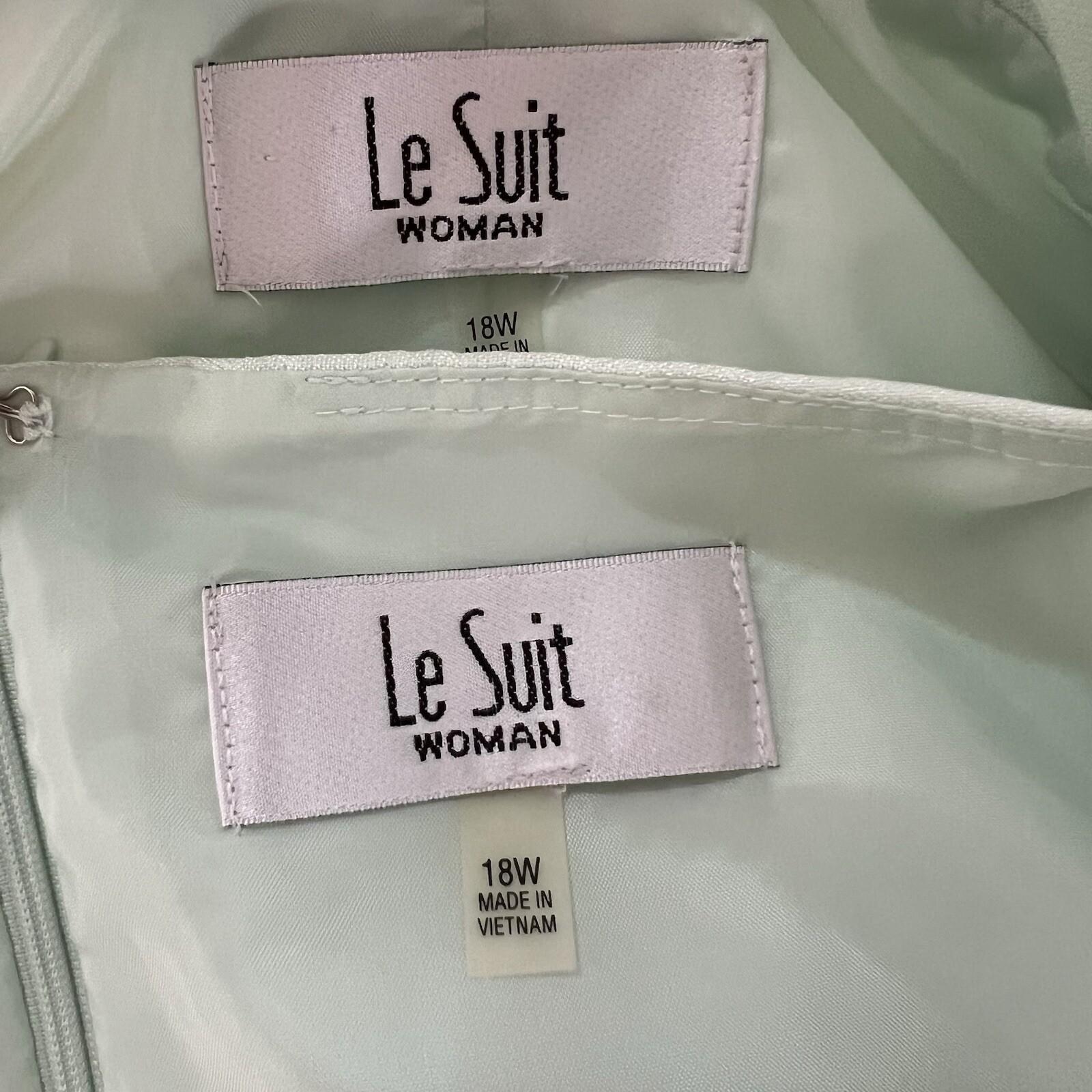 Le Suit Polyester Metallic Dress Suit Size 18W Aquamarine Open Front Lined 2PC