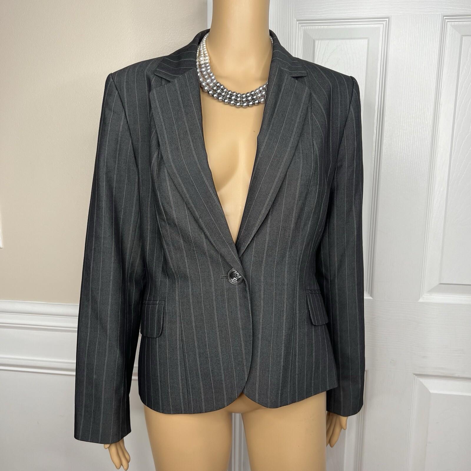 Nine West Polyester Rayon Stretch Pant Suit Size 10 Gray Striped Lined 2PC