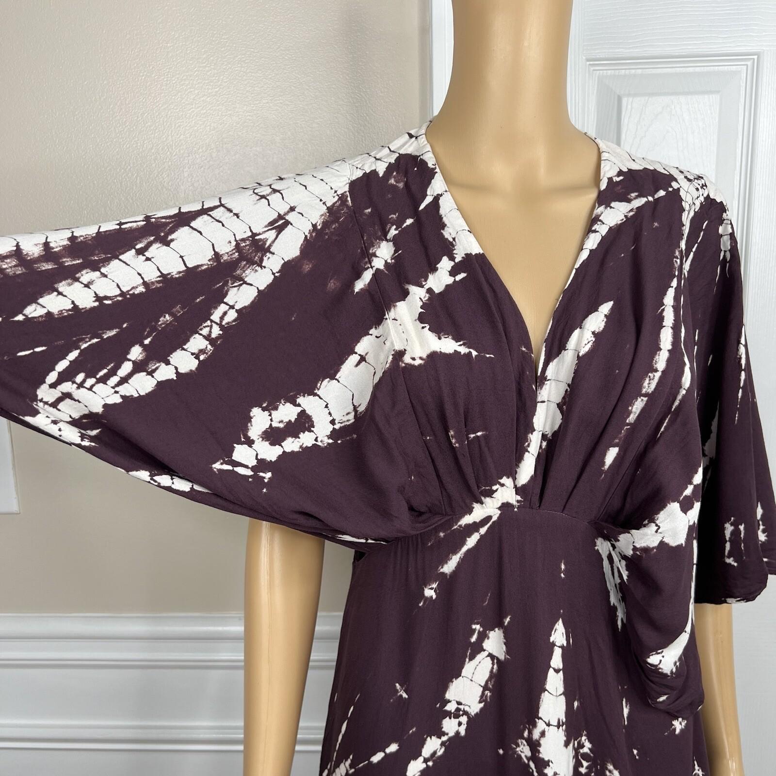 Young Fabulous & Broke Thea Rayon Dress S Raisin Starburst Wash High Low Ruffle