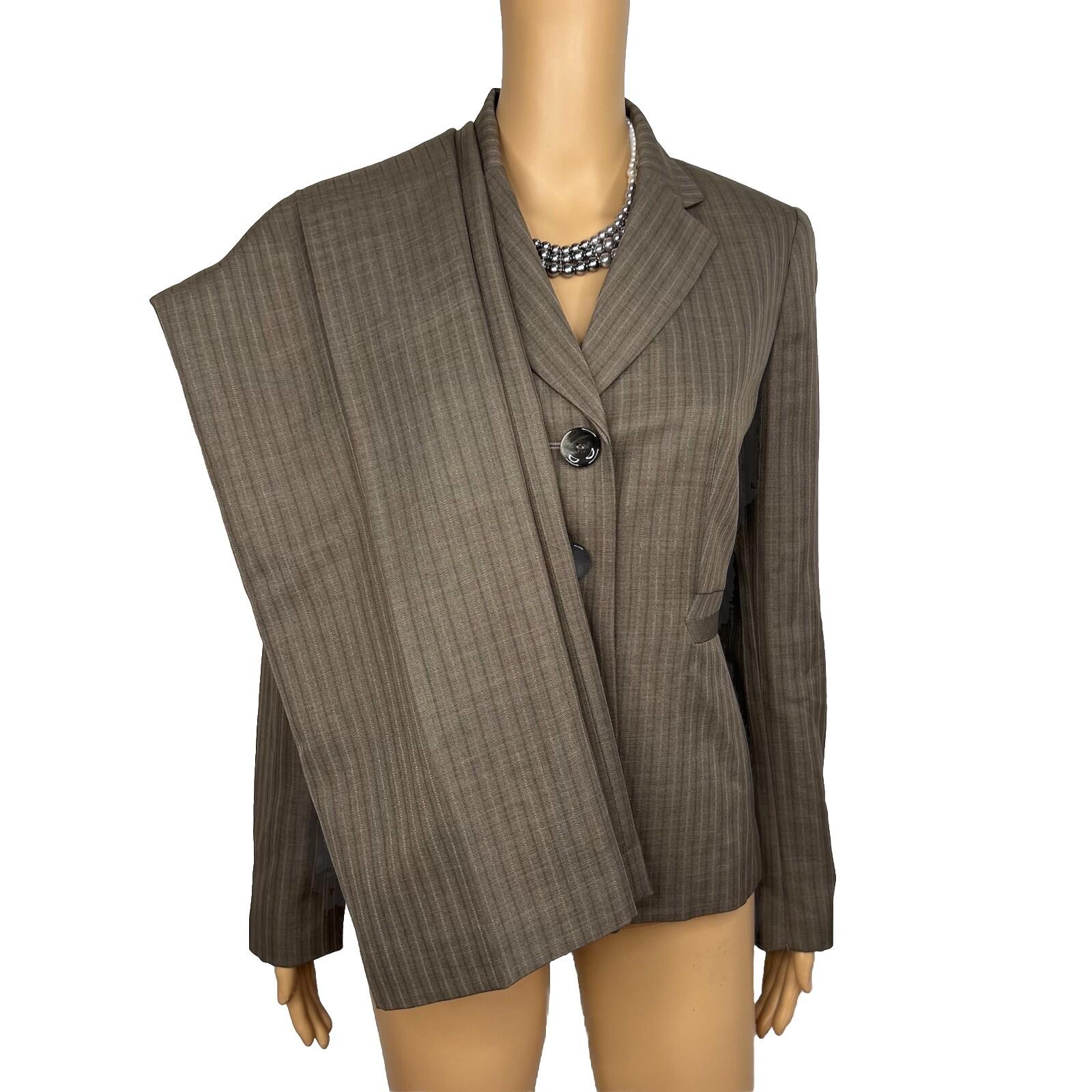 Le Suit Polyester Pant Suit Size 4 Brown Striped Lined Notch Collar Career 2PC