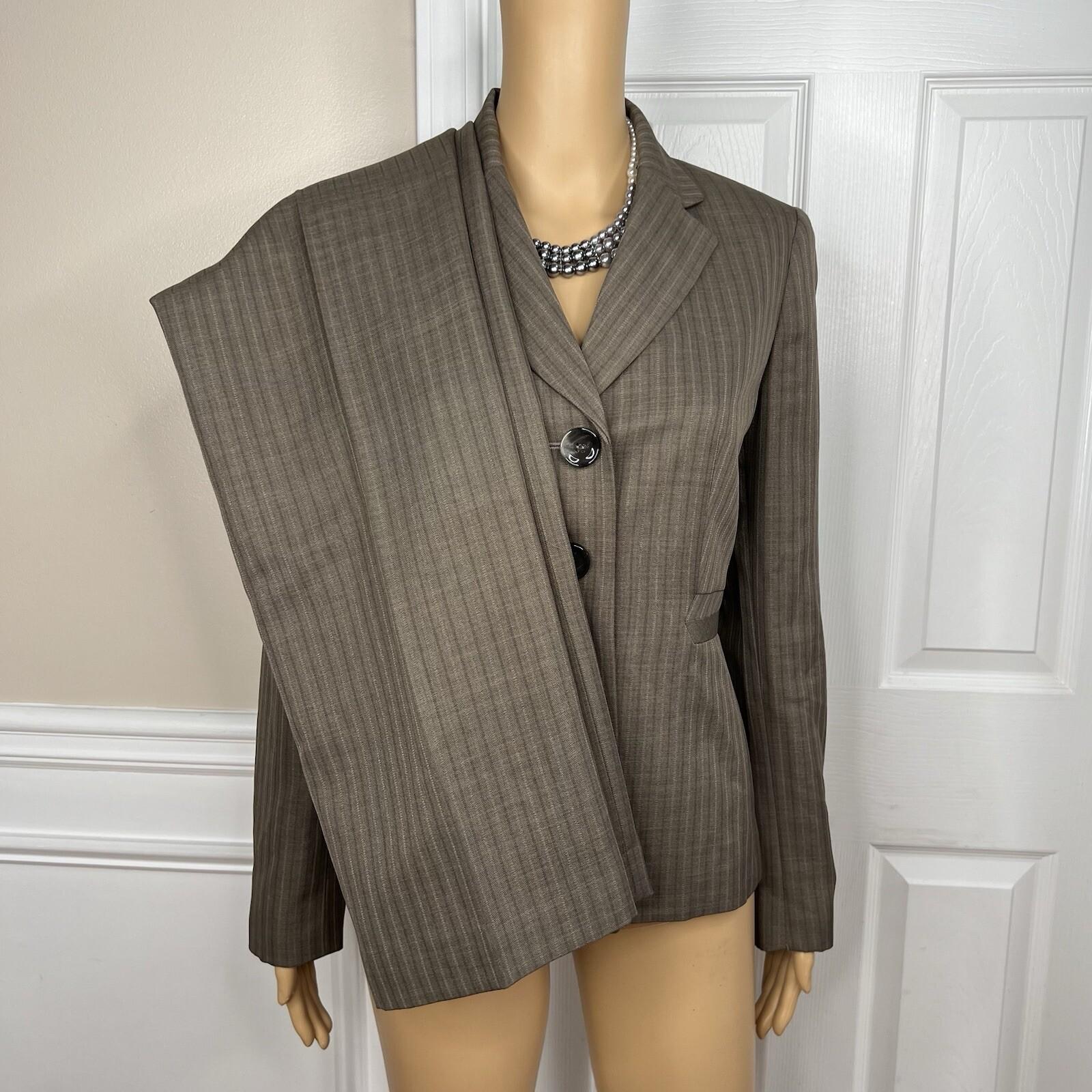 Le Suit Polyester Pant Suit Size 4 Brown Striped Lined Notch Collar Career 2PC