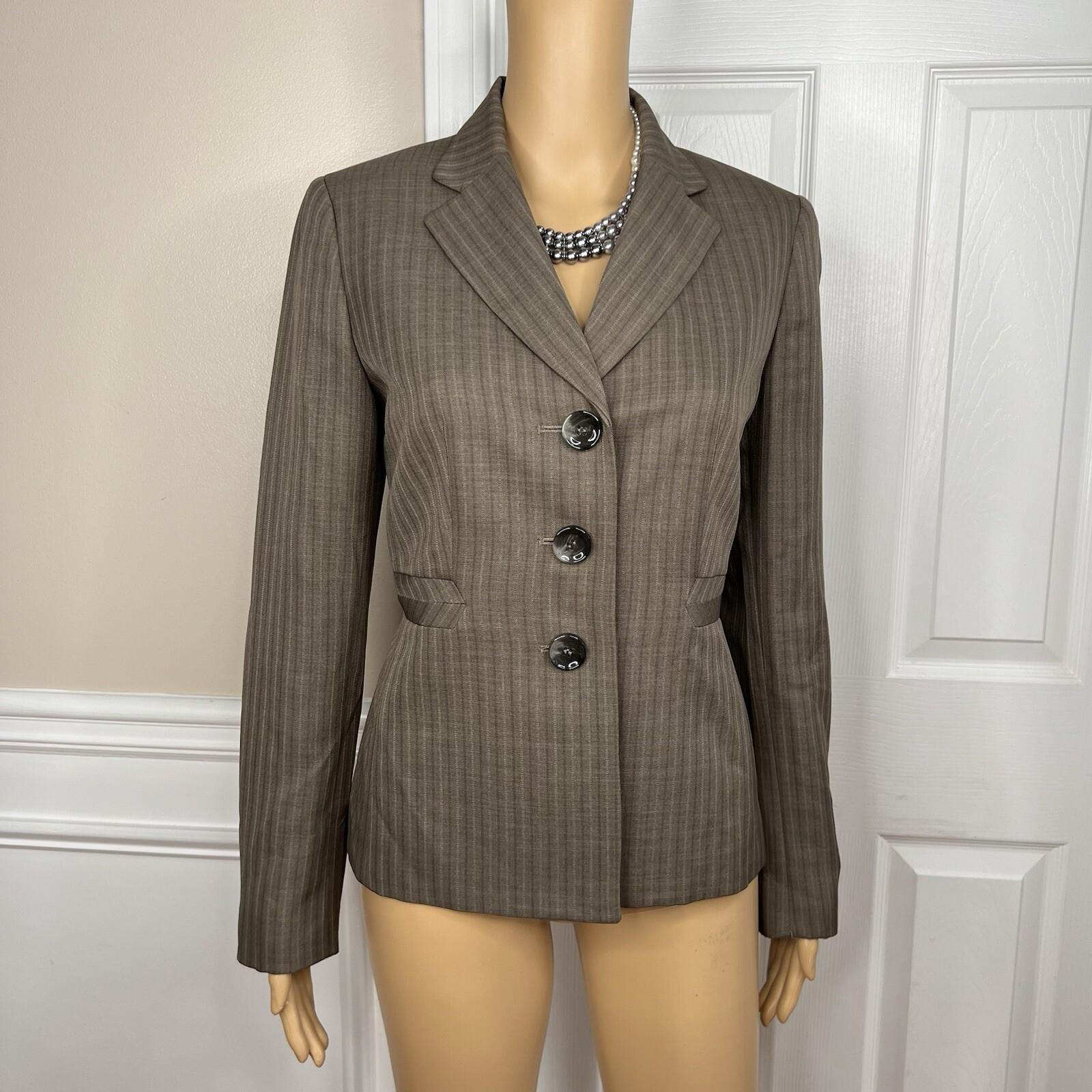 Le Suit Polyester Pant Suit Size 4 Brown Striped Lined Notch Collar Career 2PC