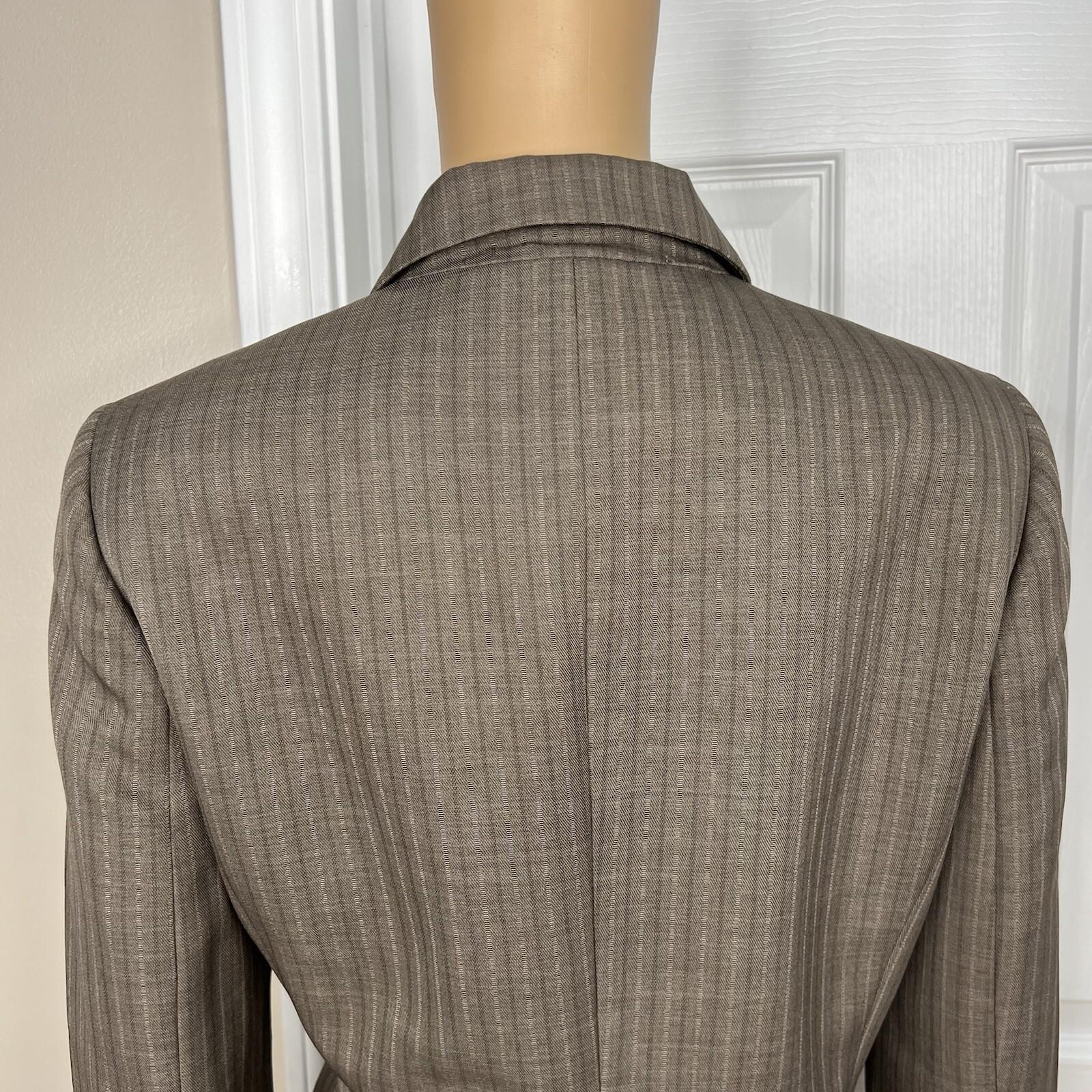Le Suit Polyester Pant Suit Size 4 Brown Striped Lined Notch Collar Career 2PC