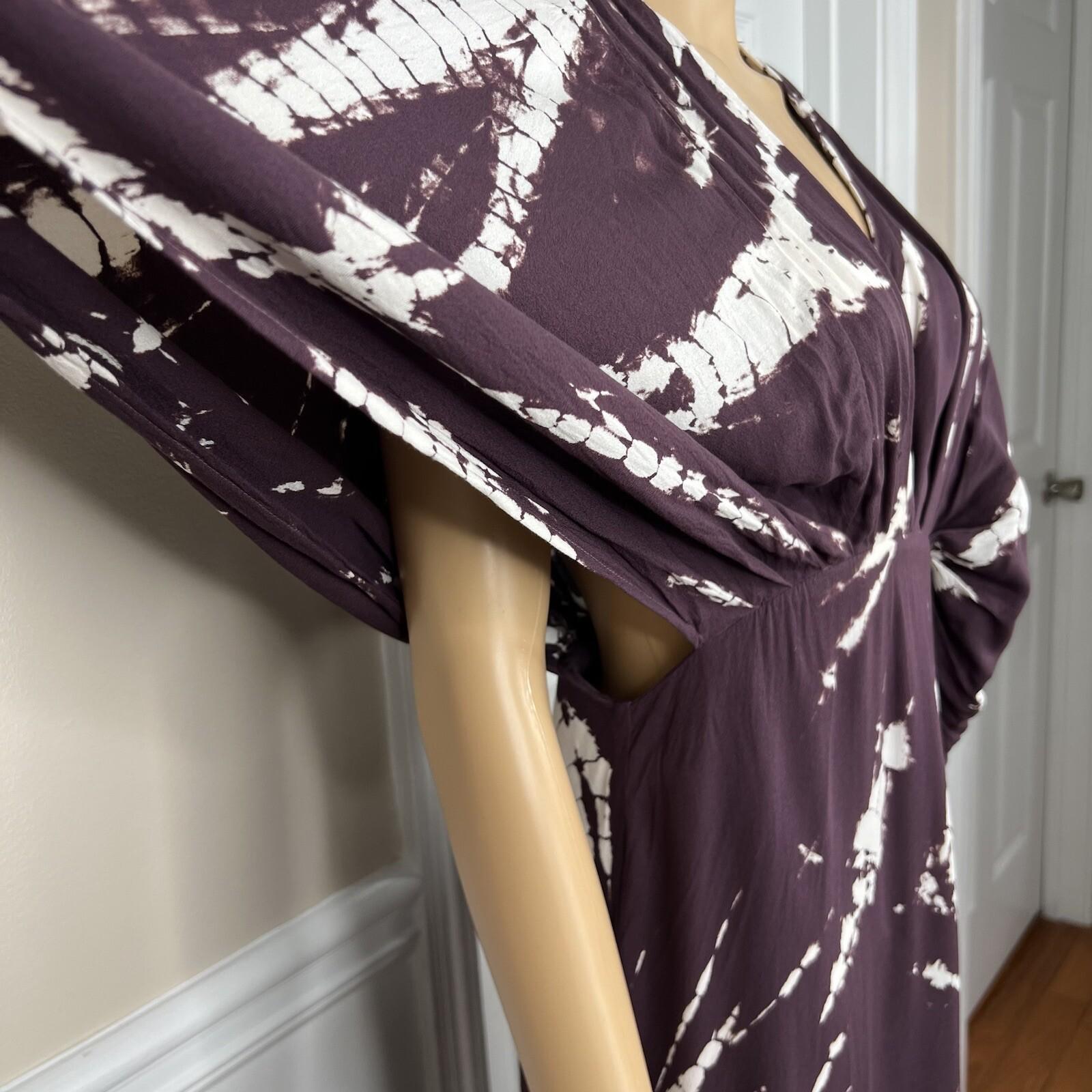 Young Fabulous & Broke Thea Rayon Dress S Raisin Starburst Wash High Low Ruffle