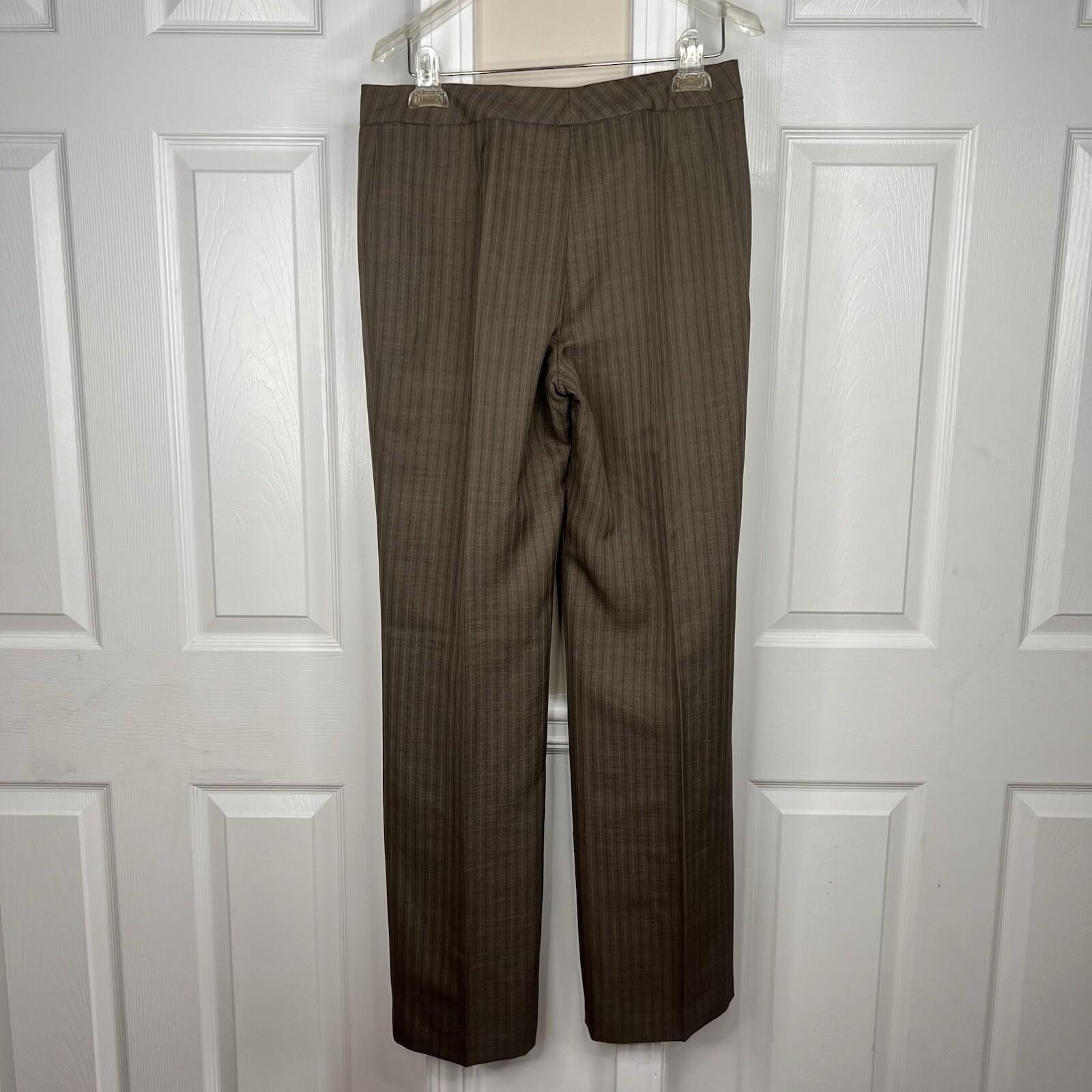 Le Suit Polyester Pant Suit Size 4 Brown Striped Lined Notch Collar Career 2PC