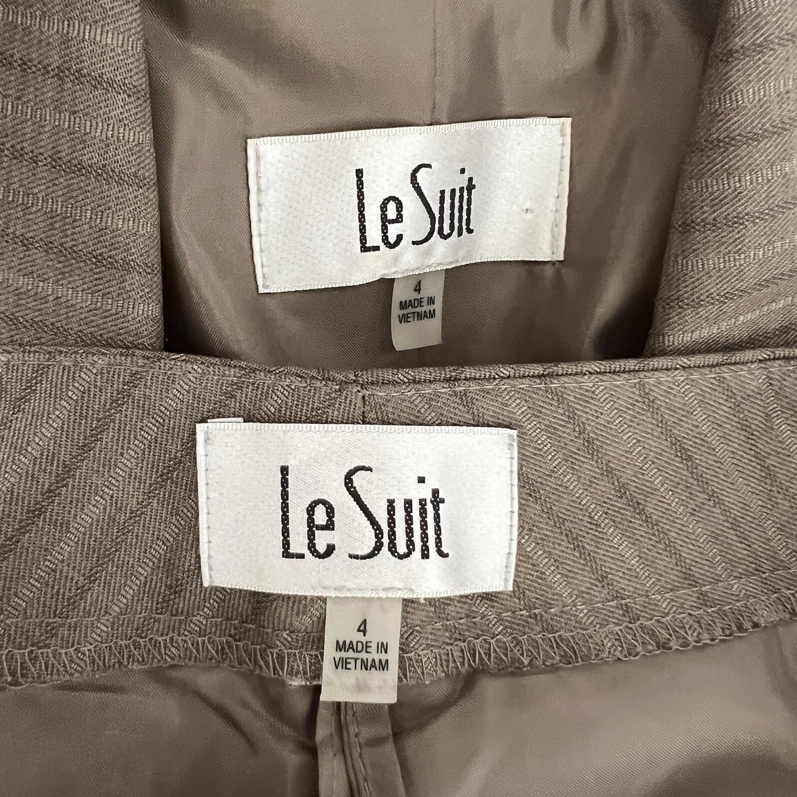 Le Suit Polyester Pant Suit Size 4 Brown Striped Lined Notch Collar Career 2PC