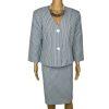 New Isabella Polyester Skirt Suit 14 Blue White Striped Collarless 3/4 Sleeves