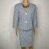 New Isabella Polyester Skirt Suit 14 Blue White Striped Collarless 3/4 Sleeves