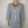 New Isabella Polyester Skirt Suit 14 Blue White Striped Collarless 3/4 Sleeves