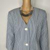 New Isabella Polyester Skirt Suit 14 Blue White Striped Collarless 3/4 Sleeves