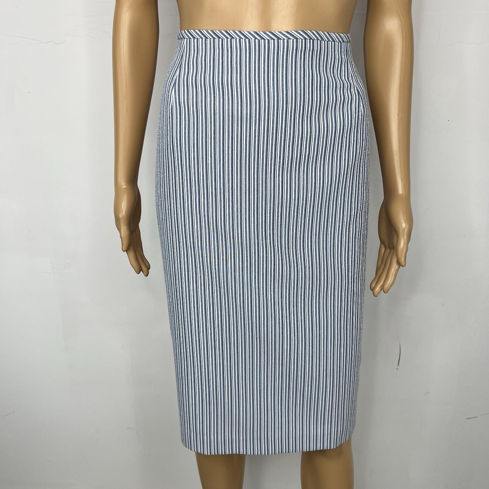 New Isabella Polyester Skirt Suit 14 Blue White Striped Collarless 3/4 Sleeves