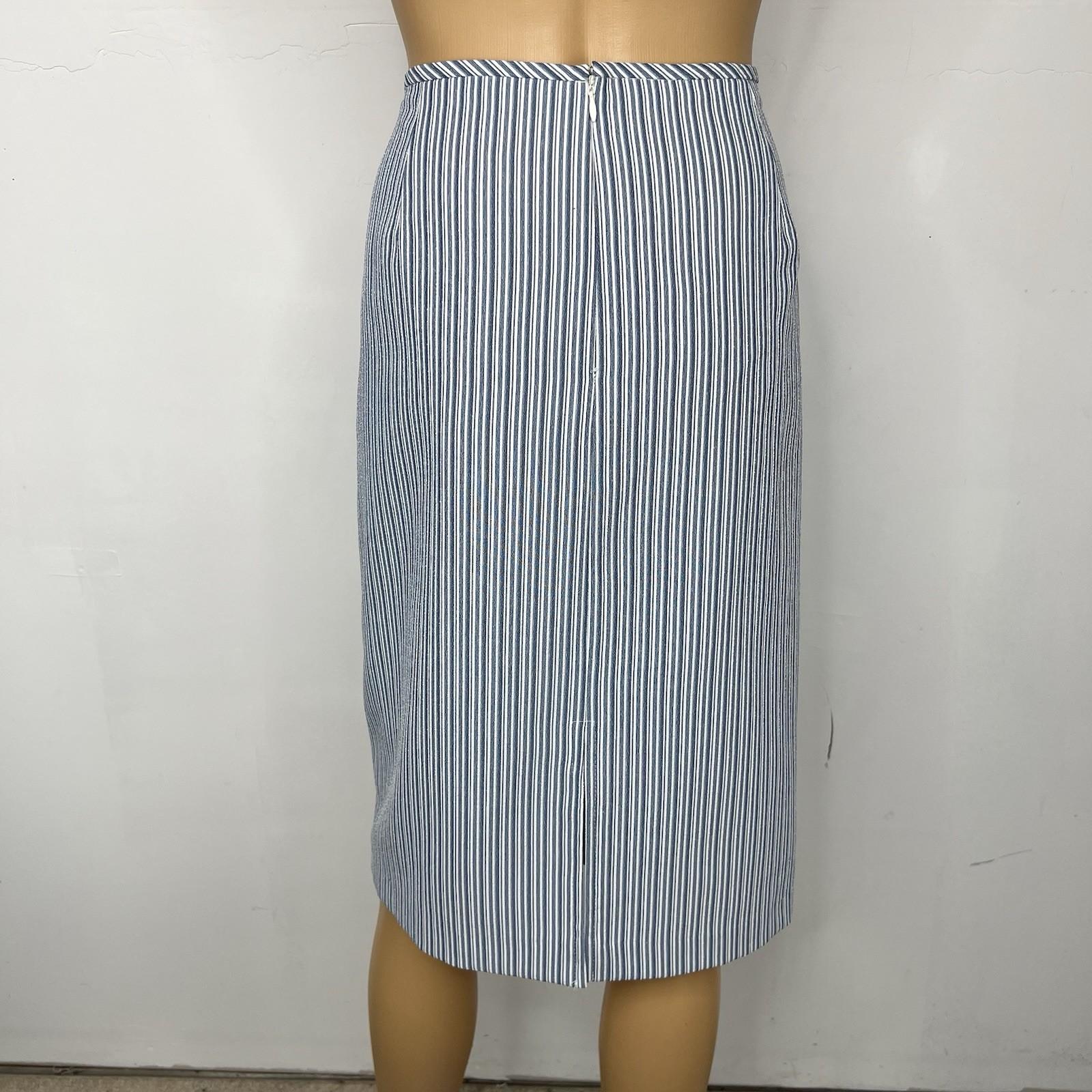 New Isabella Polyester Skirt Suit 14 Blue White Striped Collarless 3/4 Sleeves