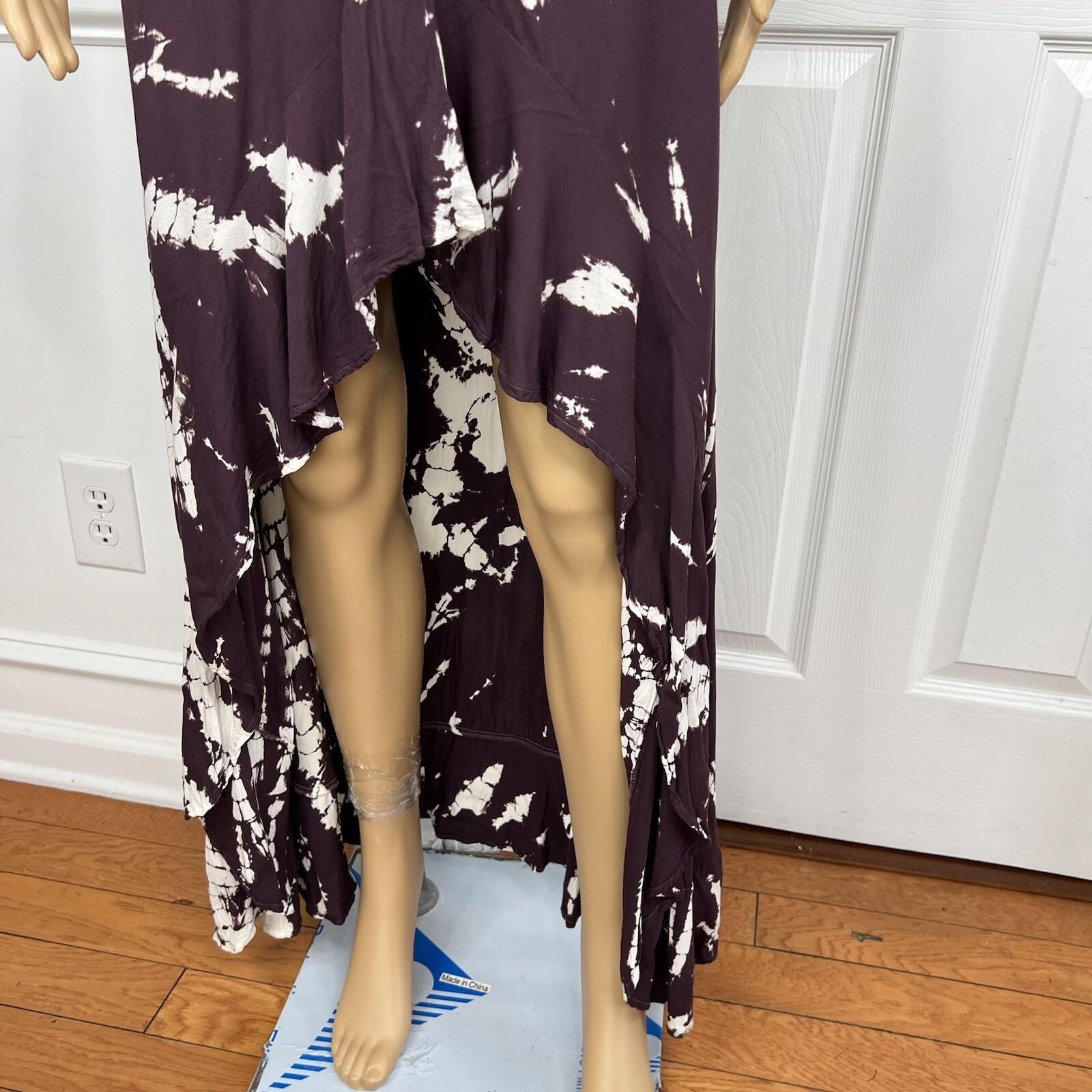 Young Fabulous & Broke Thea Rayon Dress S Raisin Starburst Wash High Low Ruffle