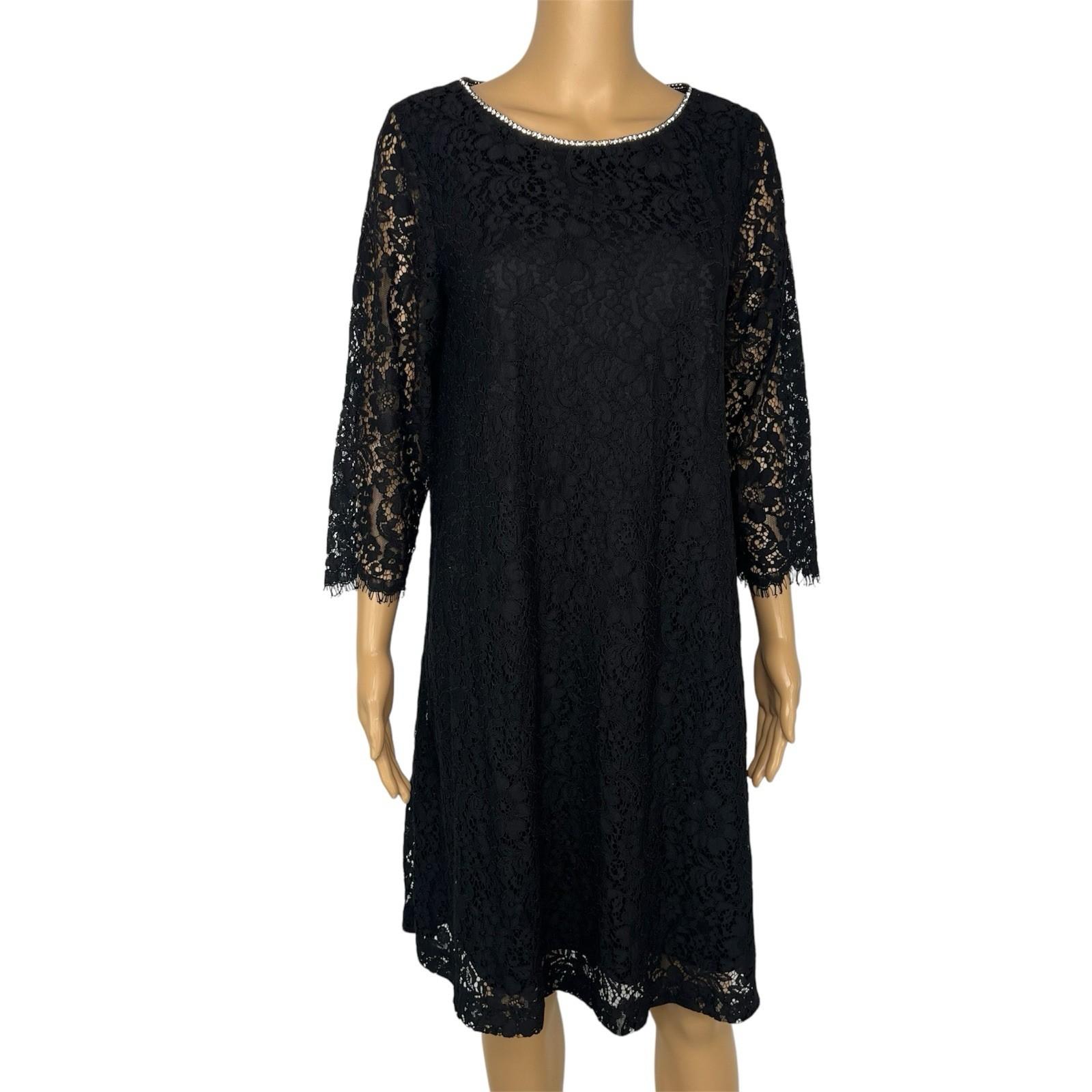 Karl Lagerfeld Paris lace shift Dress Size 6 black relaxed rhinestones bow