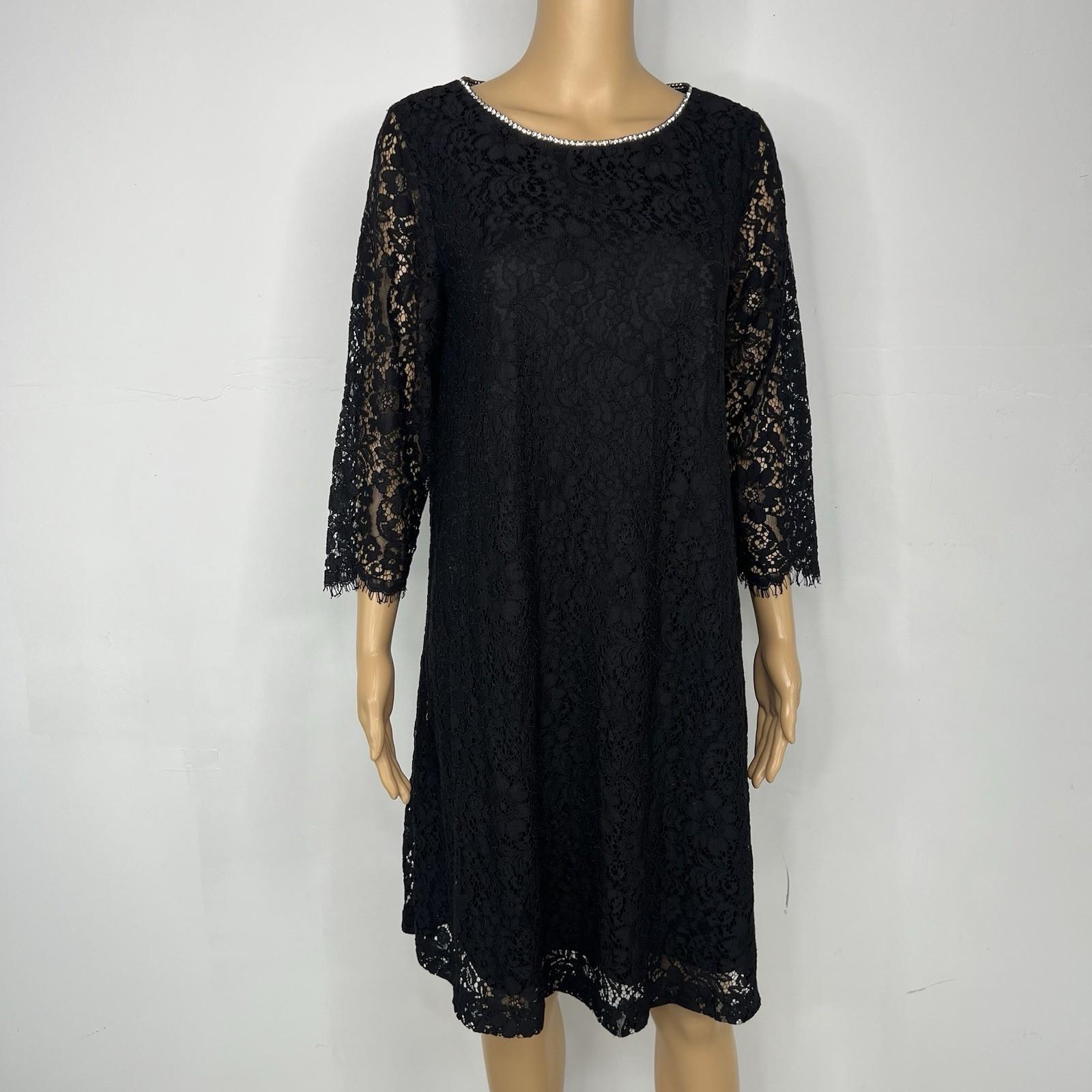 Karl Lagerfeld Paris lace shift Dress Size 6 black relaxed rhinestones bow