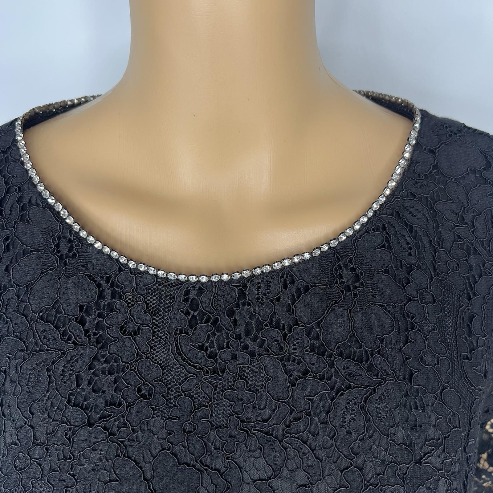 Karl Lagerfeld Paris lace shift Dress Size 6 black relaxed rhinestones bow