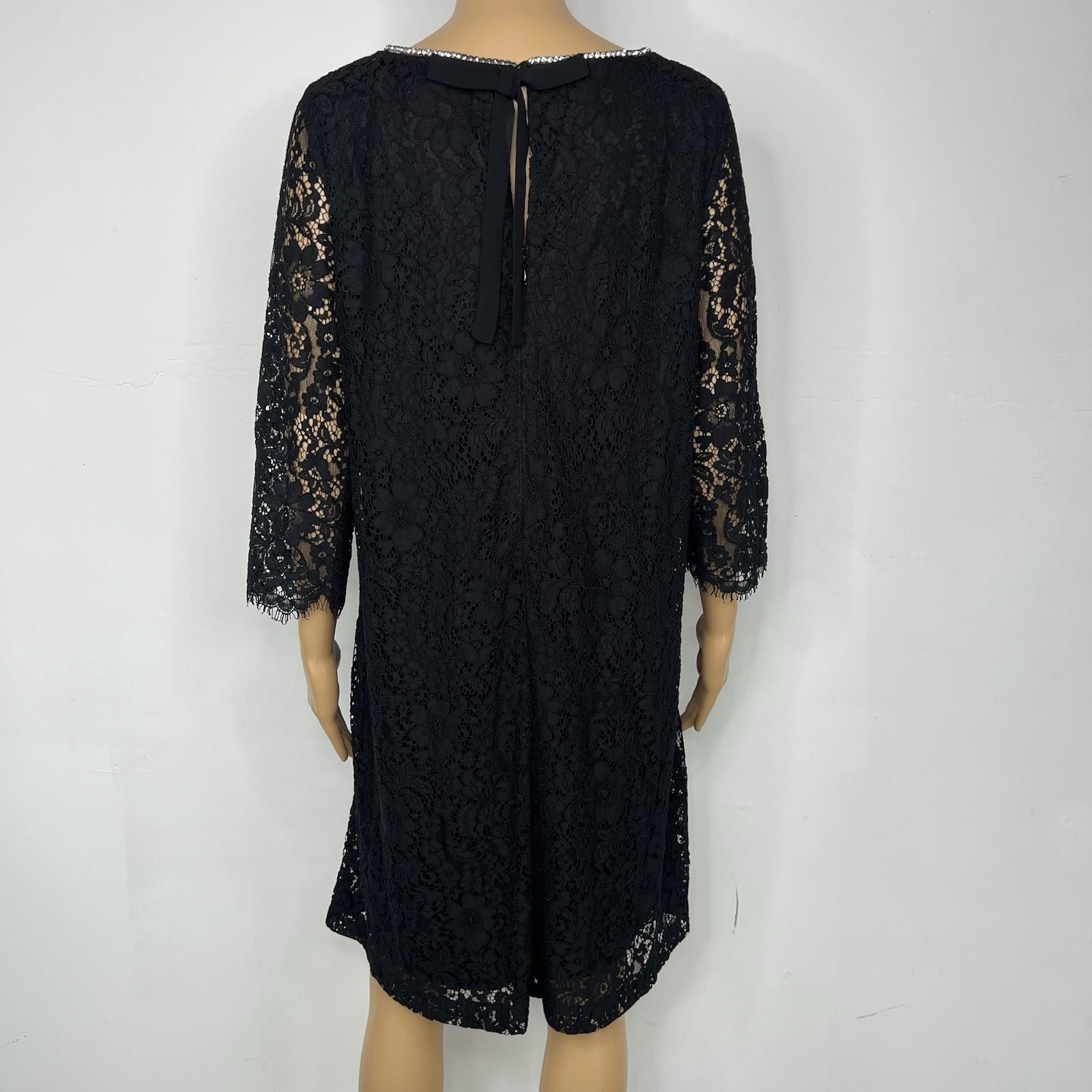 Karl Lagerfeld Paris lace shift Dress Size 6 black relaxed rhinestones bow