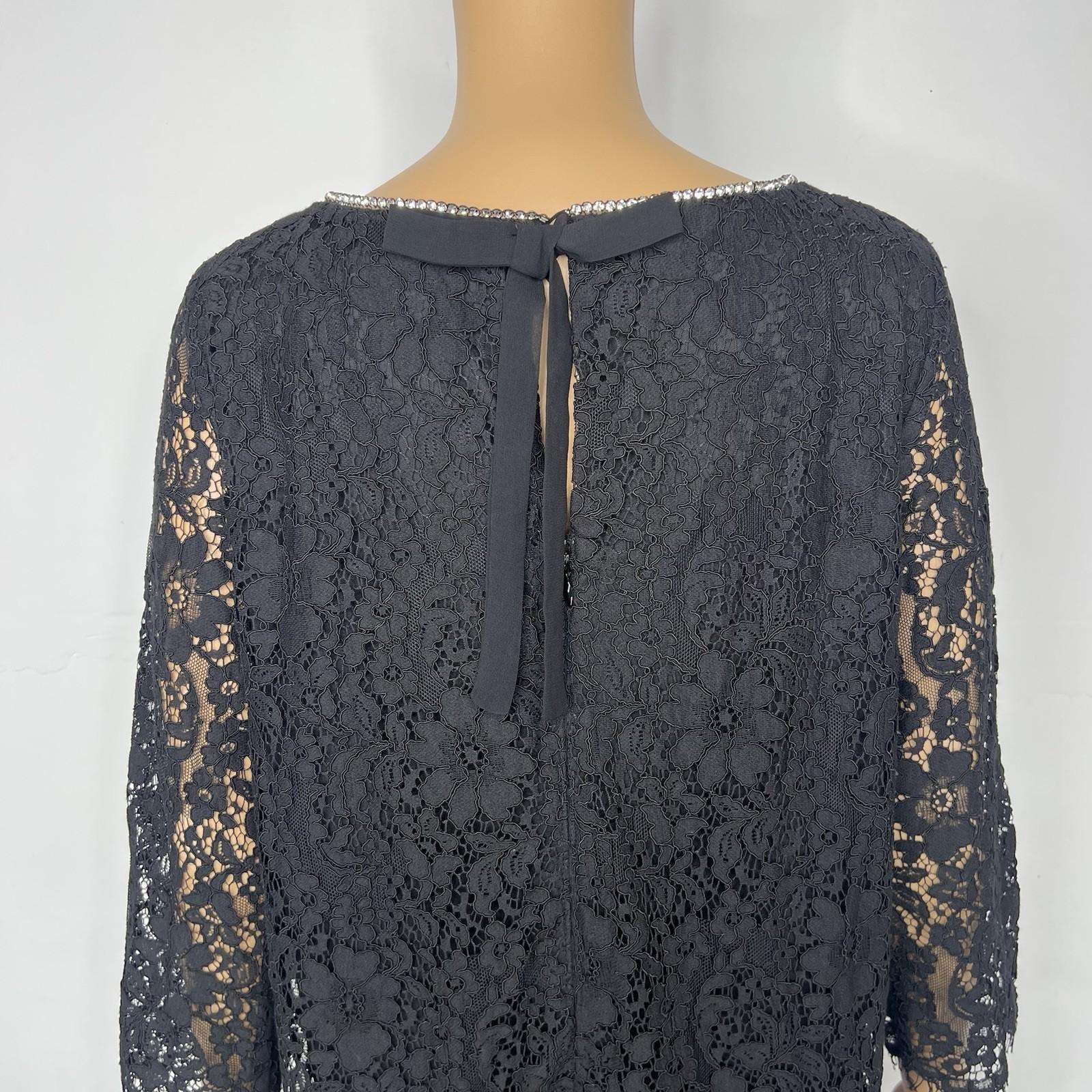 Karl Lagerfeld Paris lace shift Dress Size 6 black relaxed rhinestones bow