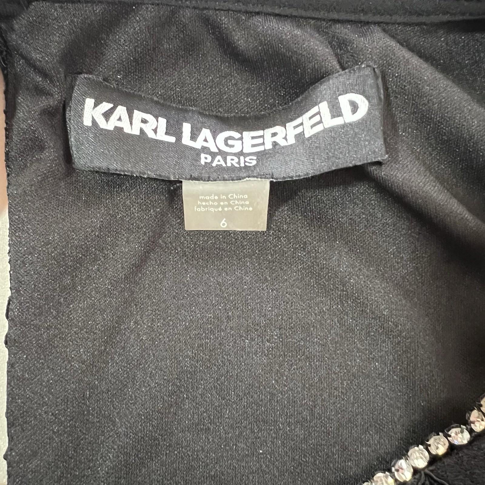 Karl Lagerfeld Paris lace shift Dress Size 6 black relaxed rhinestones bow