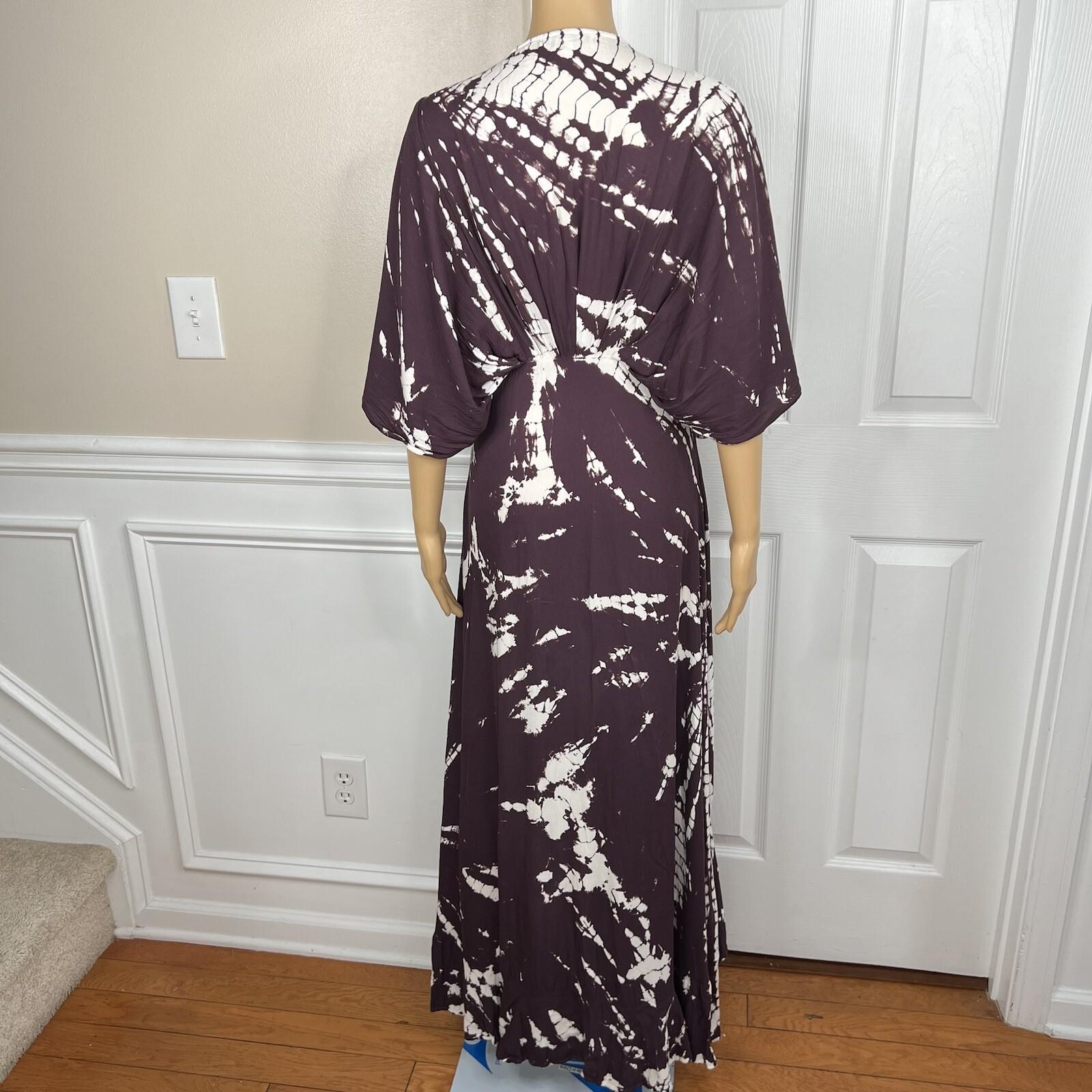 Young Fabulous & Broke Thea Rayon Dress S Raisin Starburst Wash High Low Ruffle
