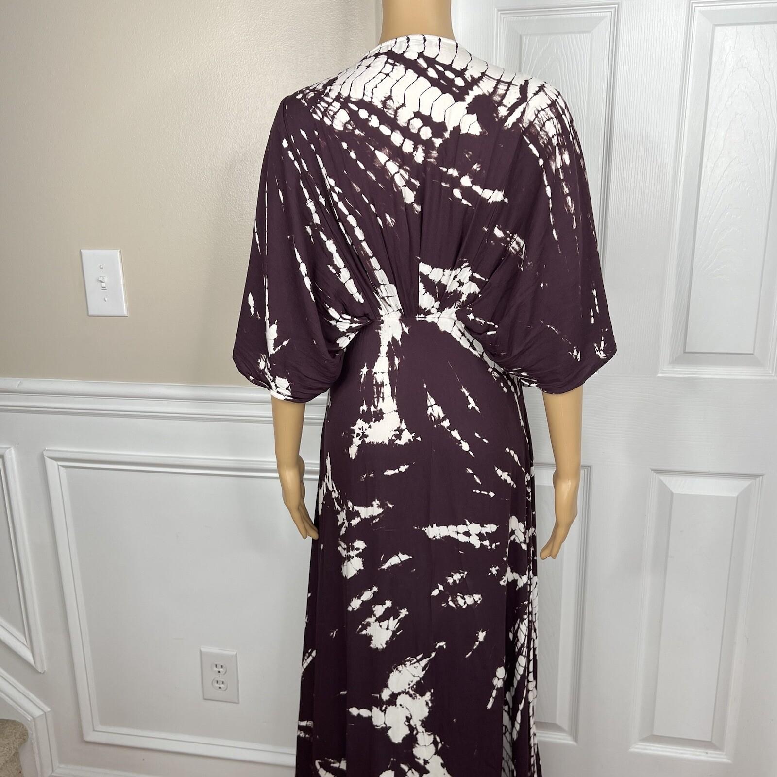 Young Fabulous & Broke Thea Rayon Dress S Raisin Starburst Wash High Low Ruffle